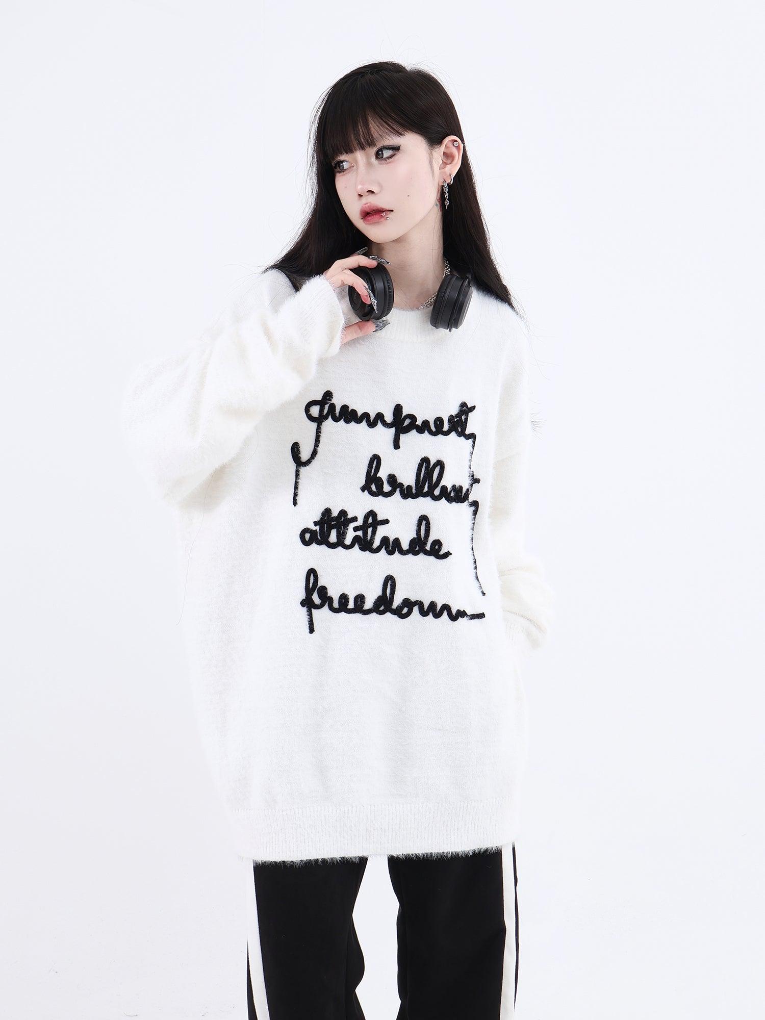 Faux Sweater with Embroidered Slogan - chiclara