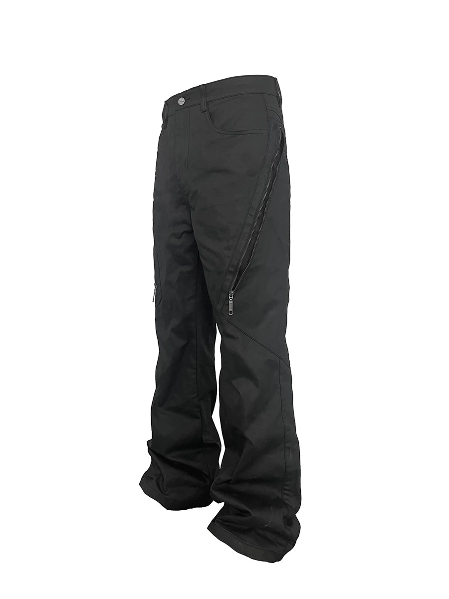 Black Zip-Detail Wide-Leg Utility Pants
