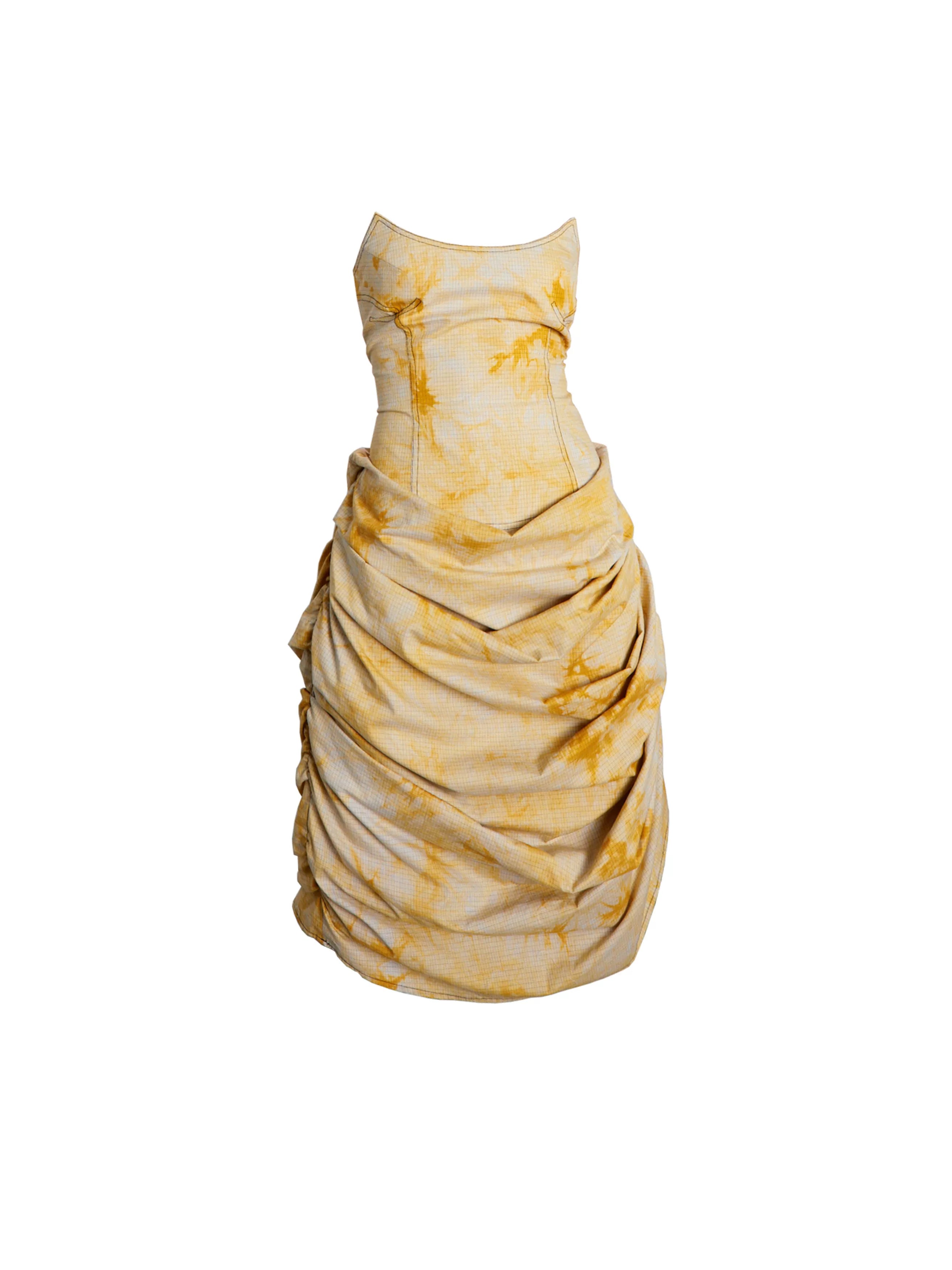 Marigold Ruched Strapless Midi Dress