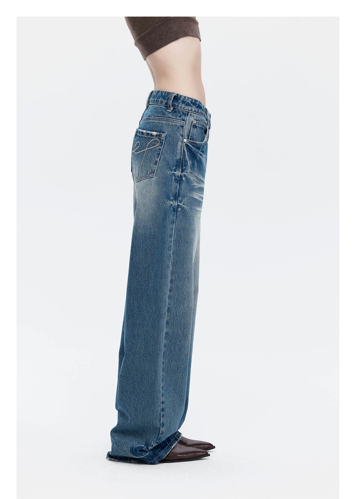 Blue Vintage Wash Wide-Leg Jeans