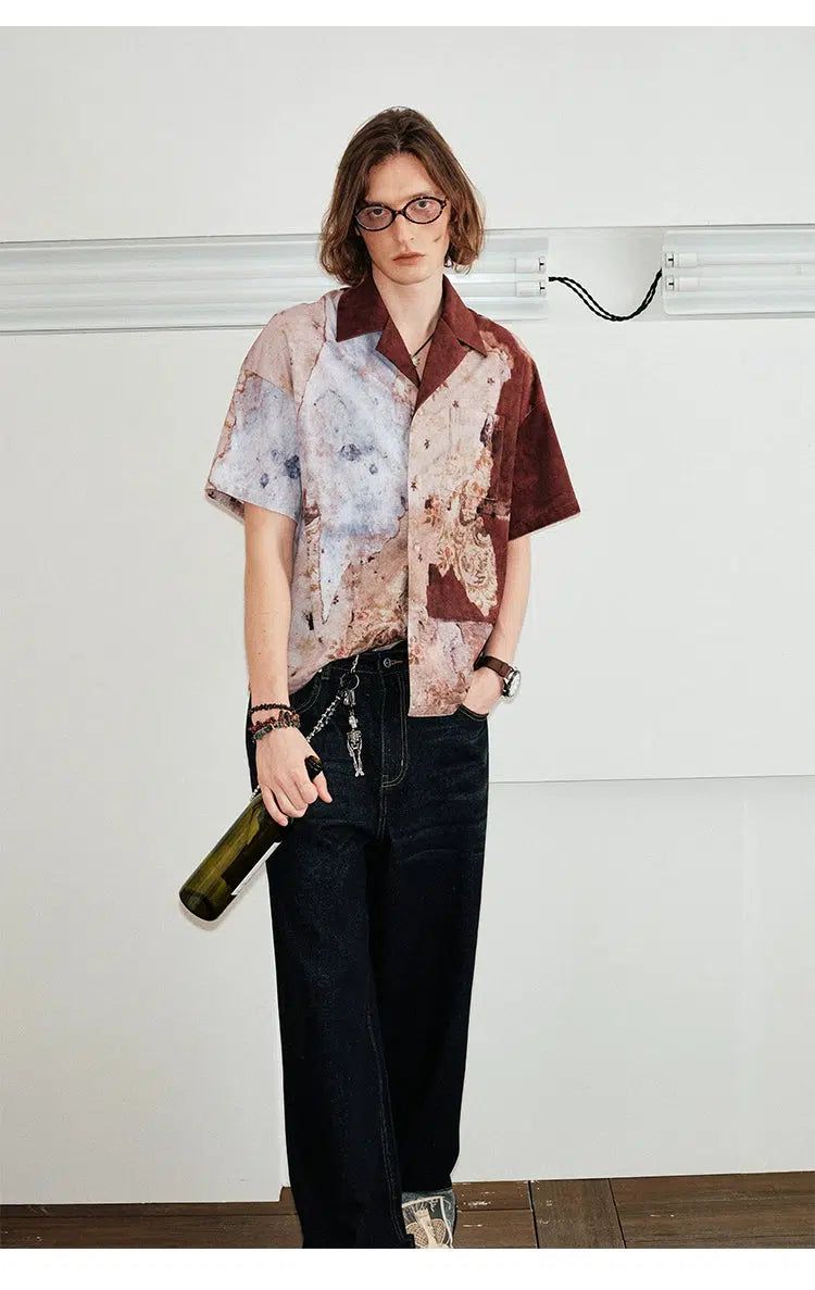 Corduroy Shirt with Floral Wallpaper Print - chiclara