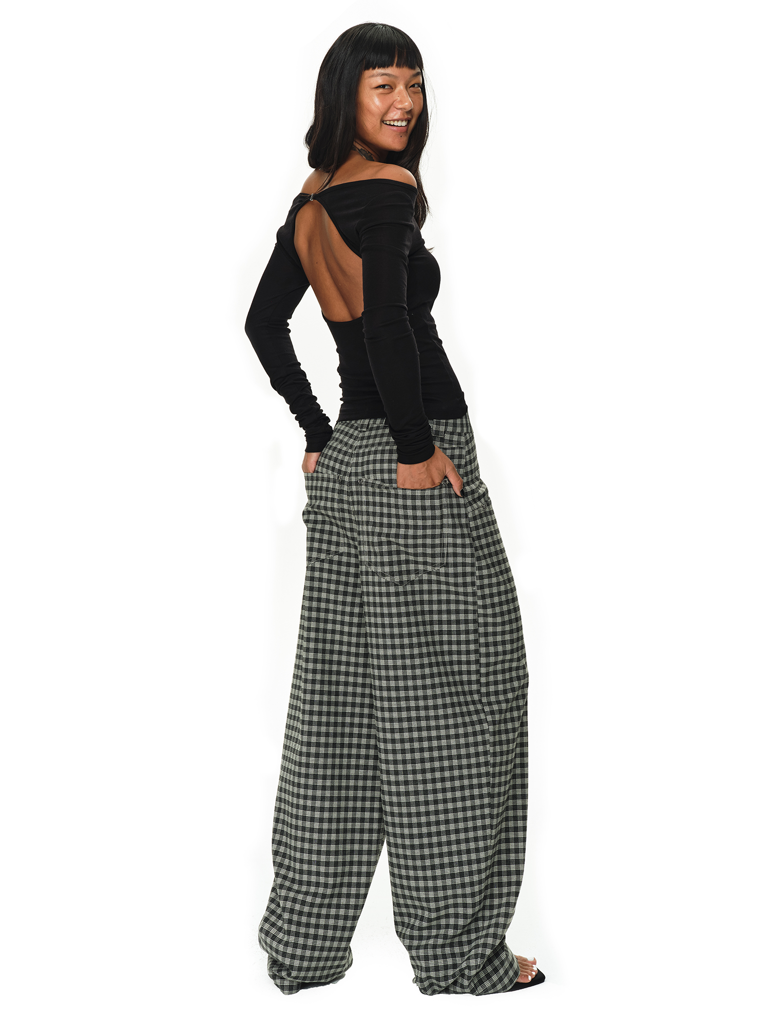 Grey and Black Checkered Loose Casual Pants