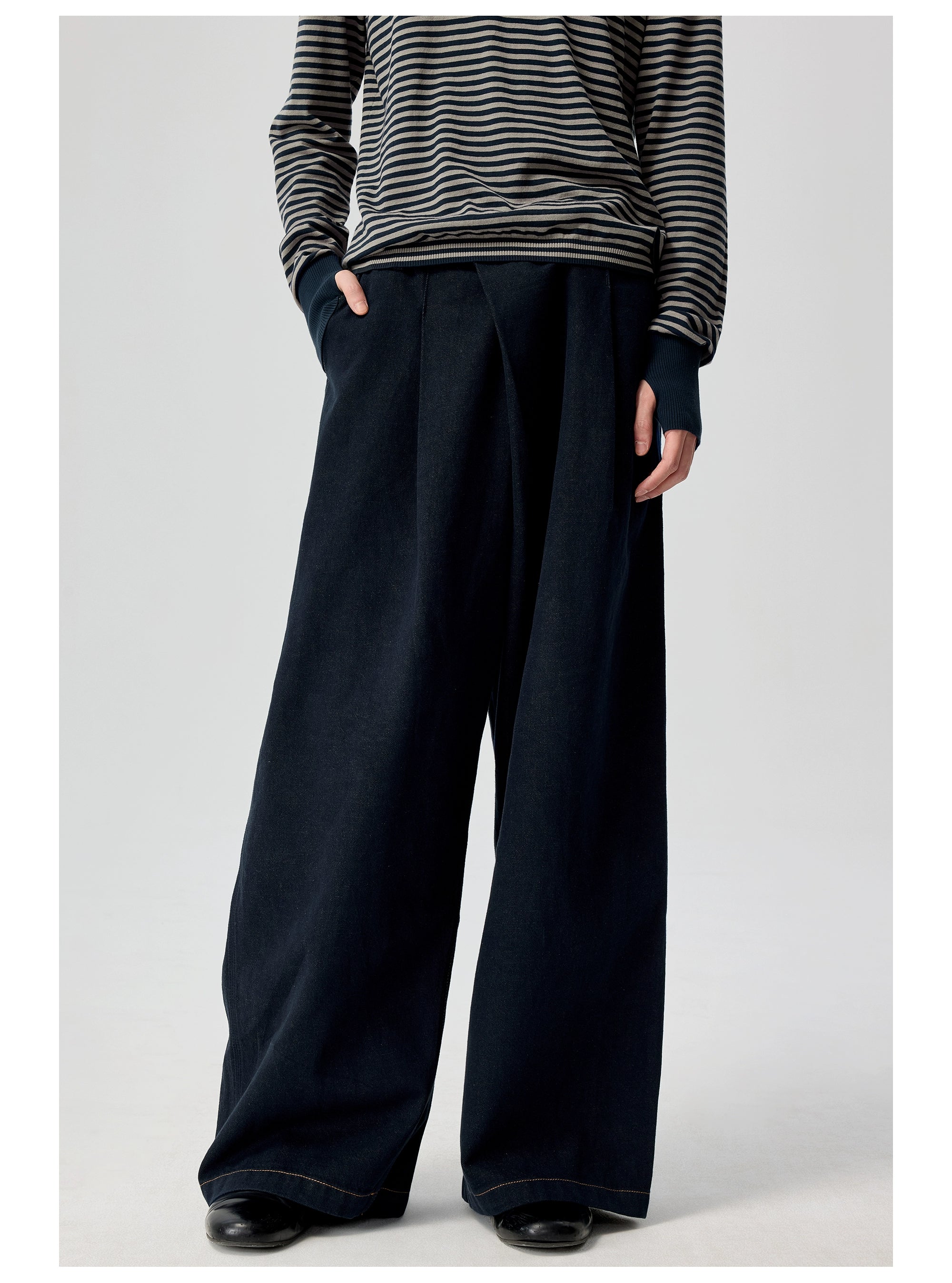 Deep Blue Wide Leg Denim Pants