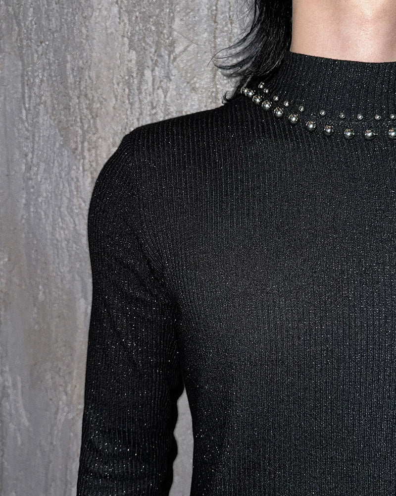 Cosmic Halo Beaded Knit Turtleneck