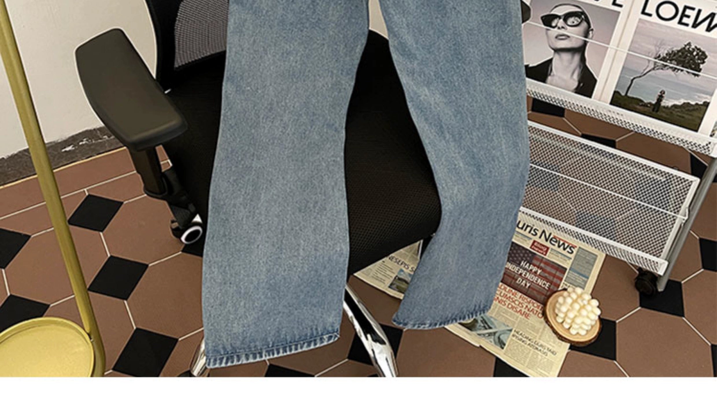 Washed Straight Leg Denim Jeans