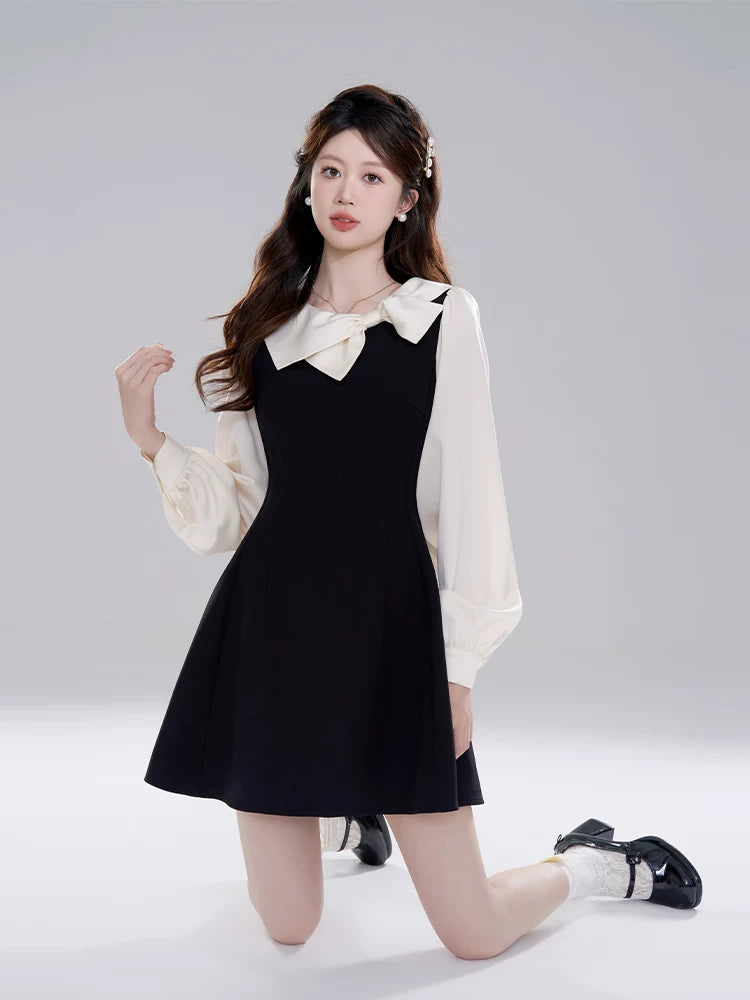 Contrast Bow Collar Midi Dress