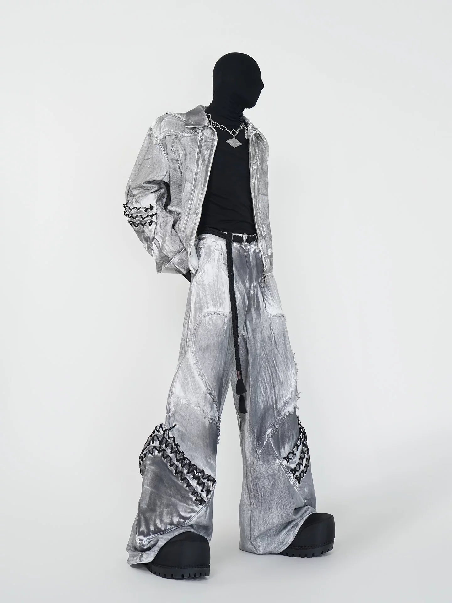 Ashen Relic Lattice-Sleeve Moto Jacket