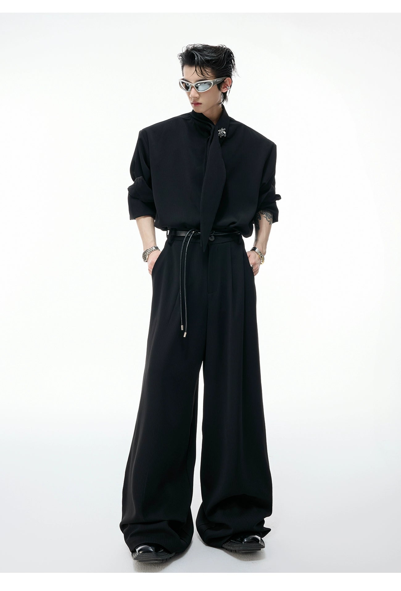 Scarf Collar Wide-Leg Suit