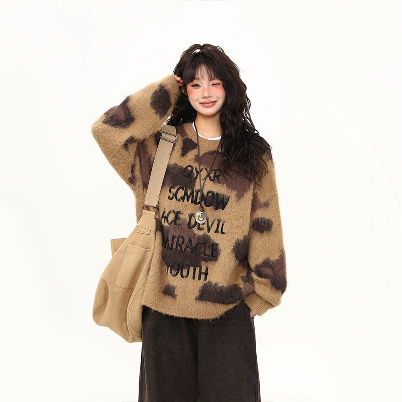 Mocha Mirage Fuzzy Graphic Sweater