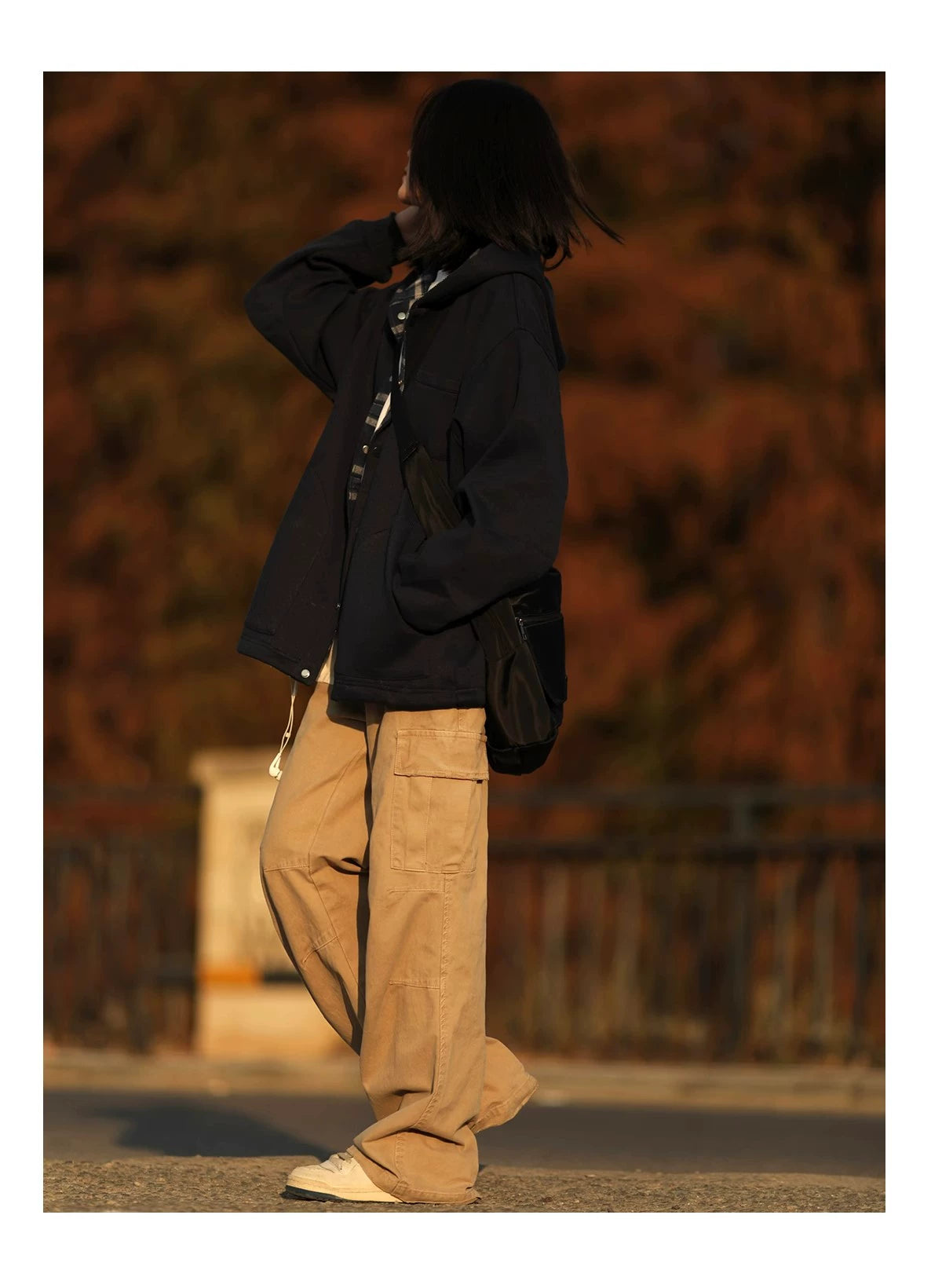 Button-Up Hoodie with Plaid Lining