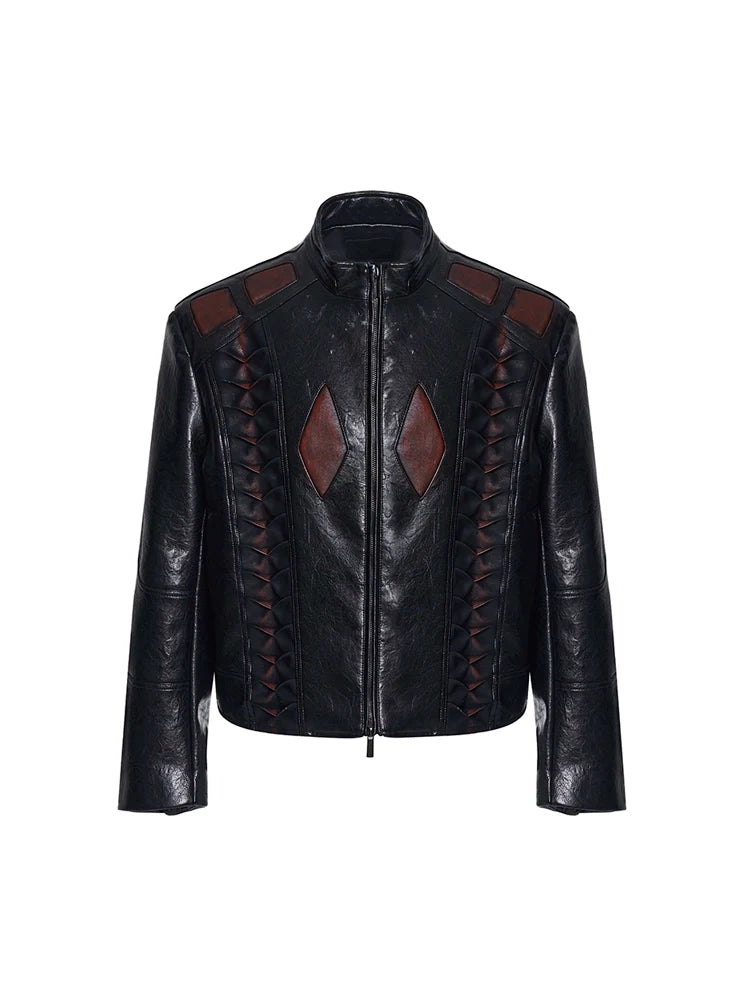Two-Tone Leather Paneled Jacket and Pants Setup