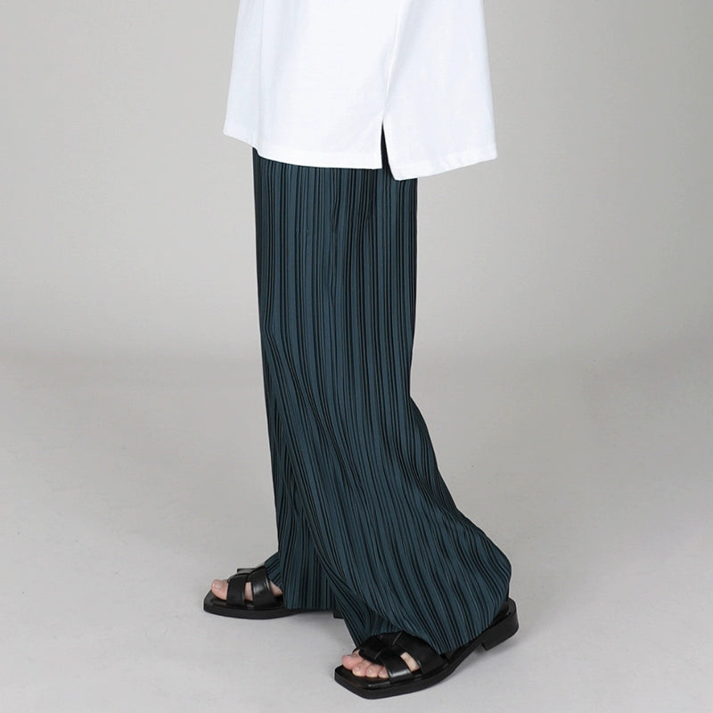 Ice Silk Casual Pleated Wide-Leg Pants With Draped Floor-Length Design - chiclara