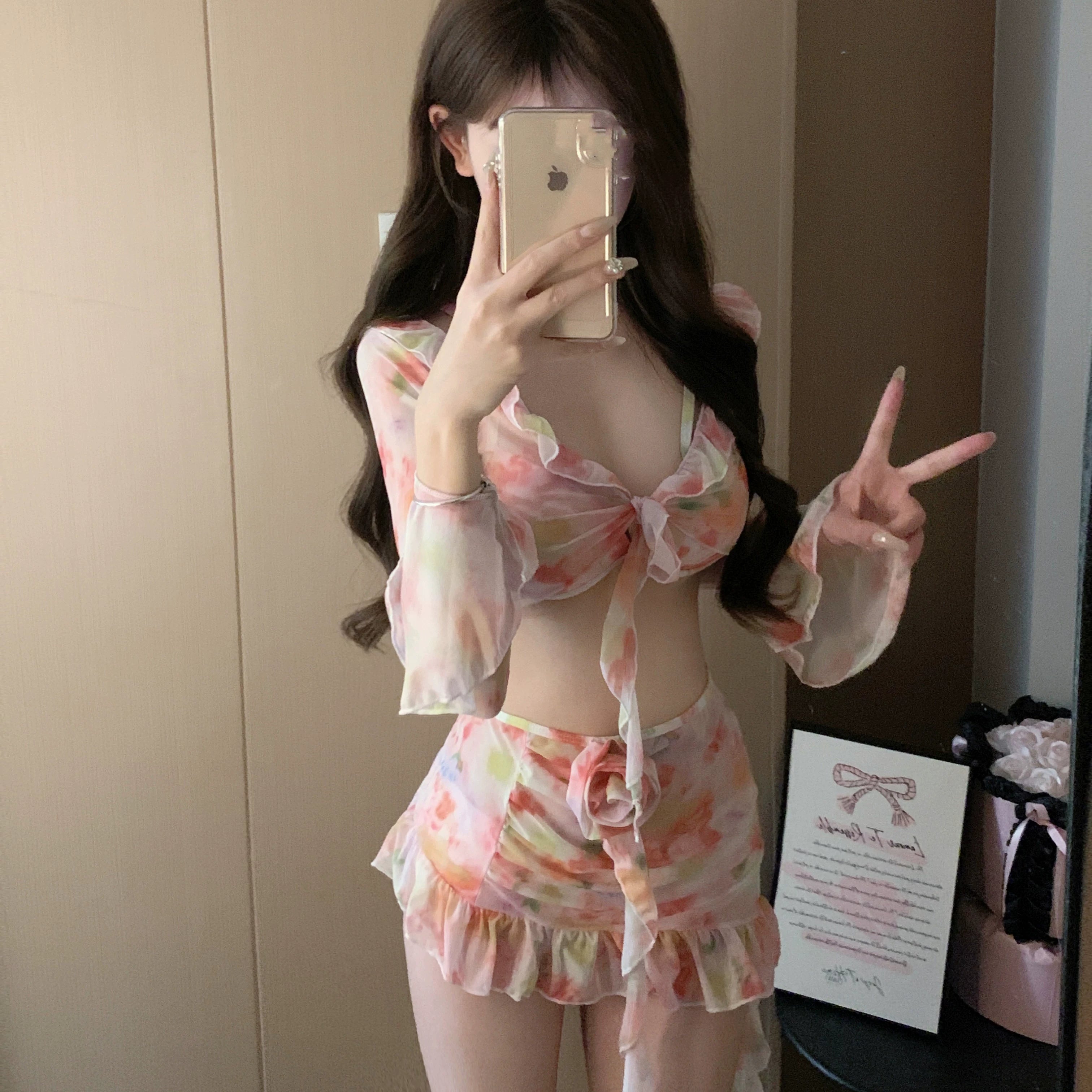Watercolor Whisper Ruffle Chiffon Swim Set