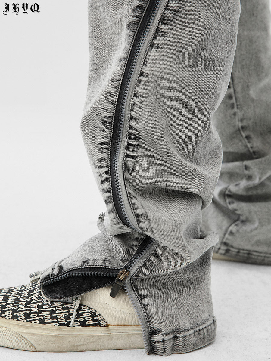 Slim Zipper Openings Printed Denim Jeans - chiclara