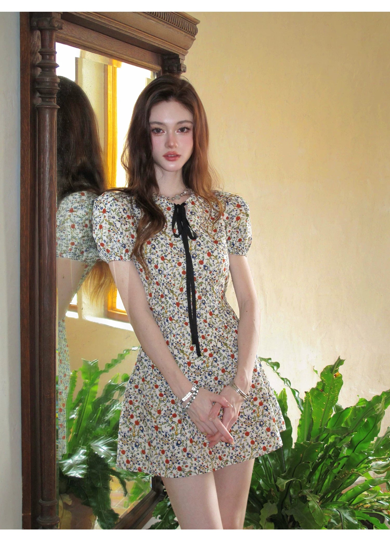 Garden Muse Bow‑Tie Floral Mini Dress