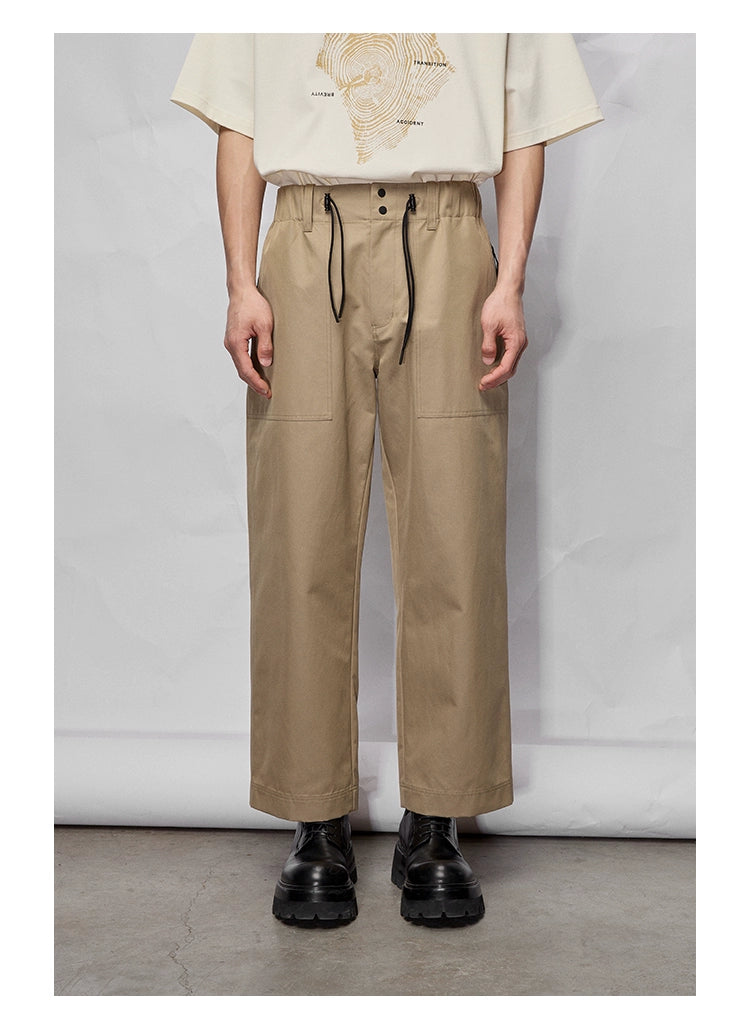 Wide Relaxed Straight-Cut Cropped/Mid-Length Pants