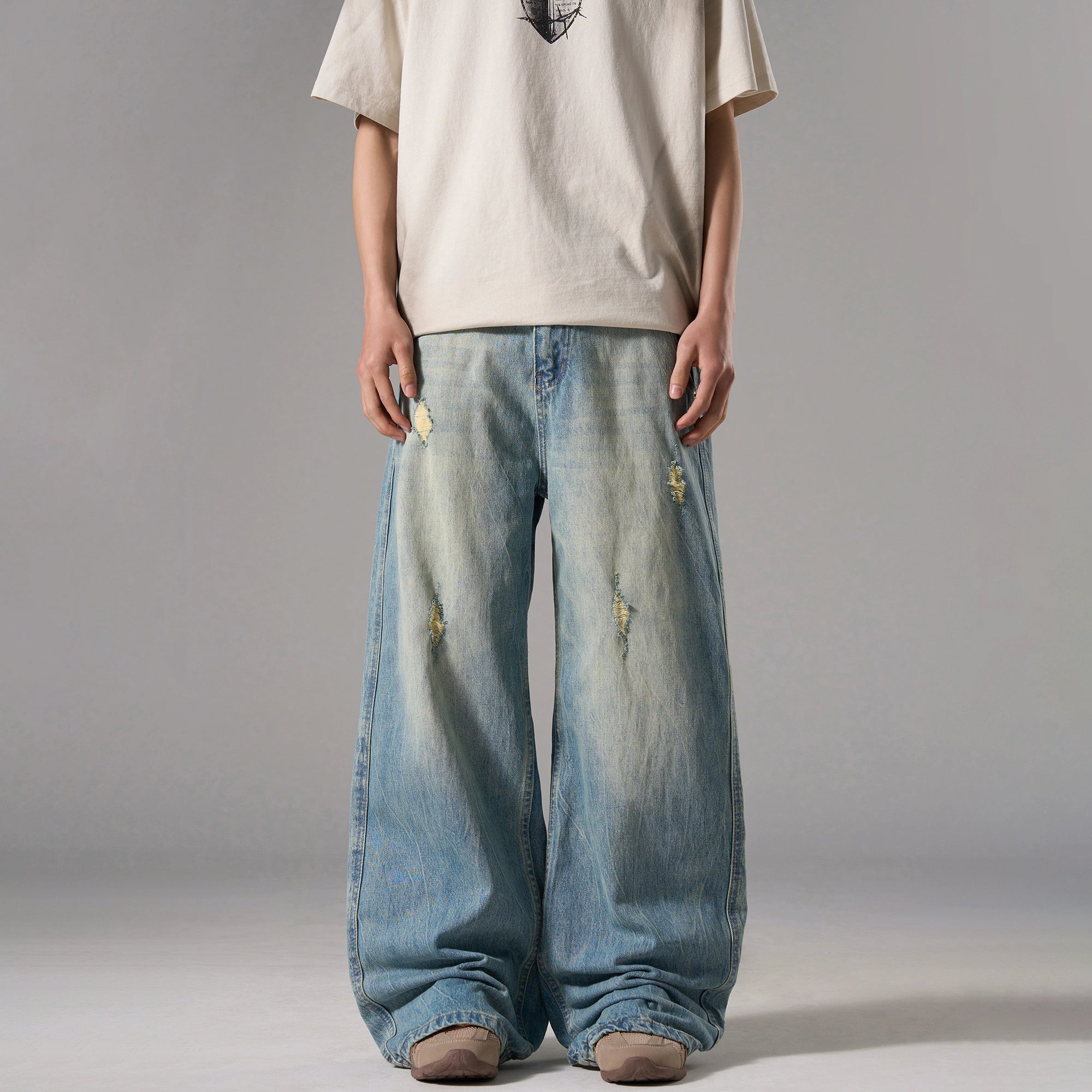 Drifted Sky Shredded Wide Jeans