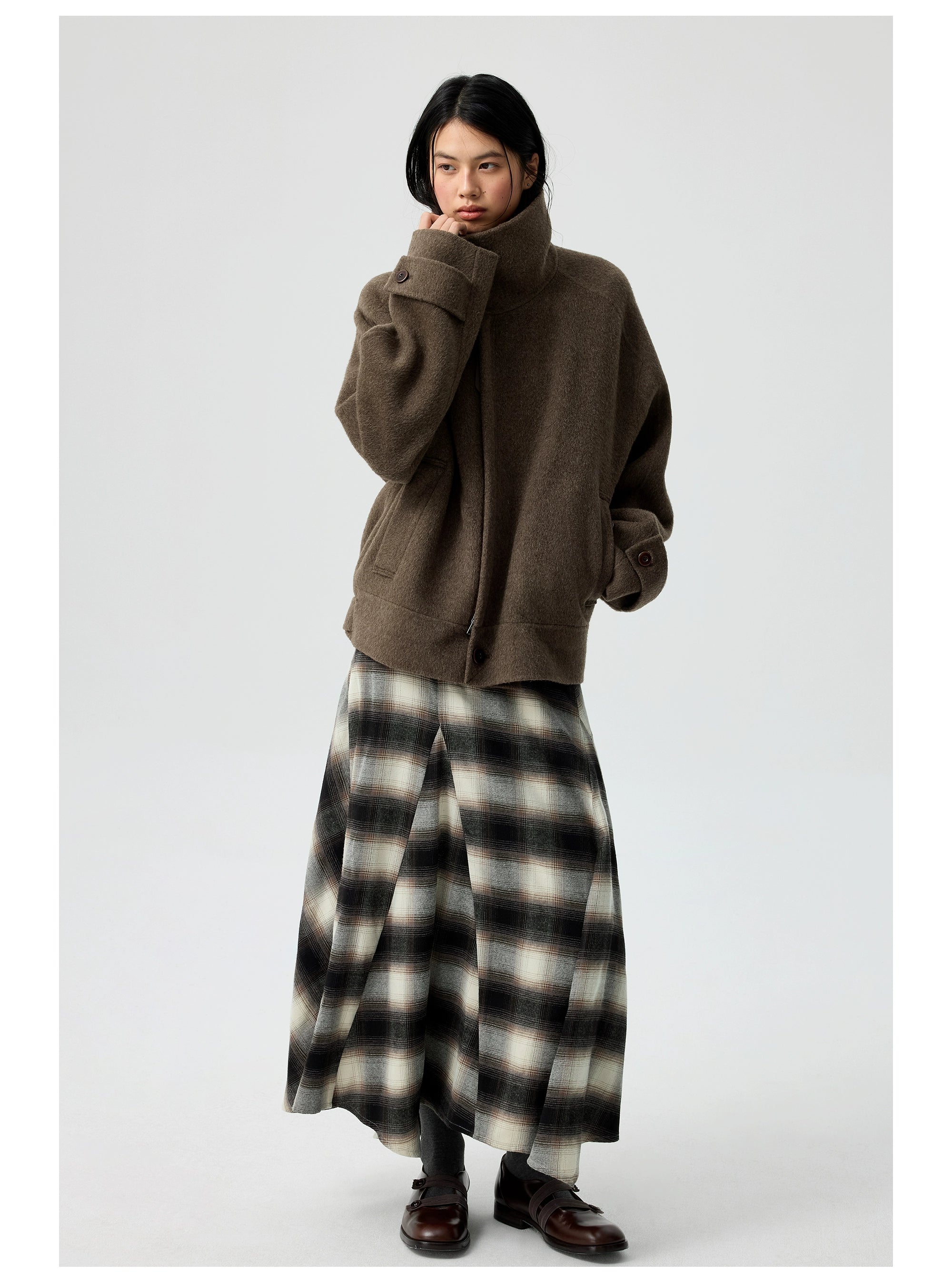 Vintage A-Line Plaid Wool Maxi Skirt