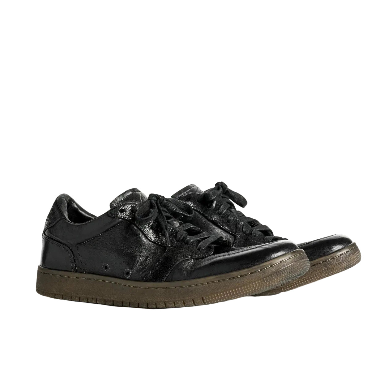 Vintage Black Leather Low-Top Sneakers