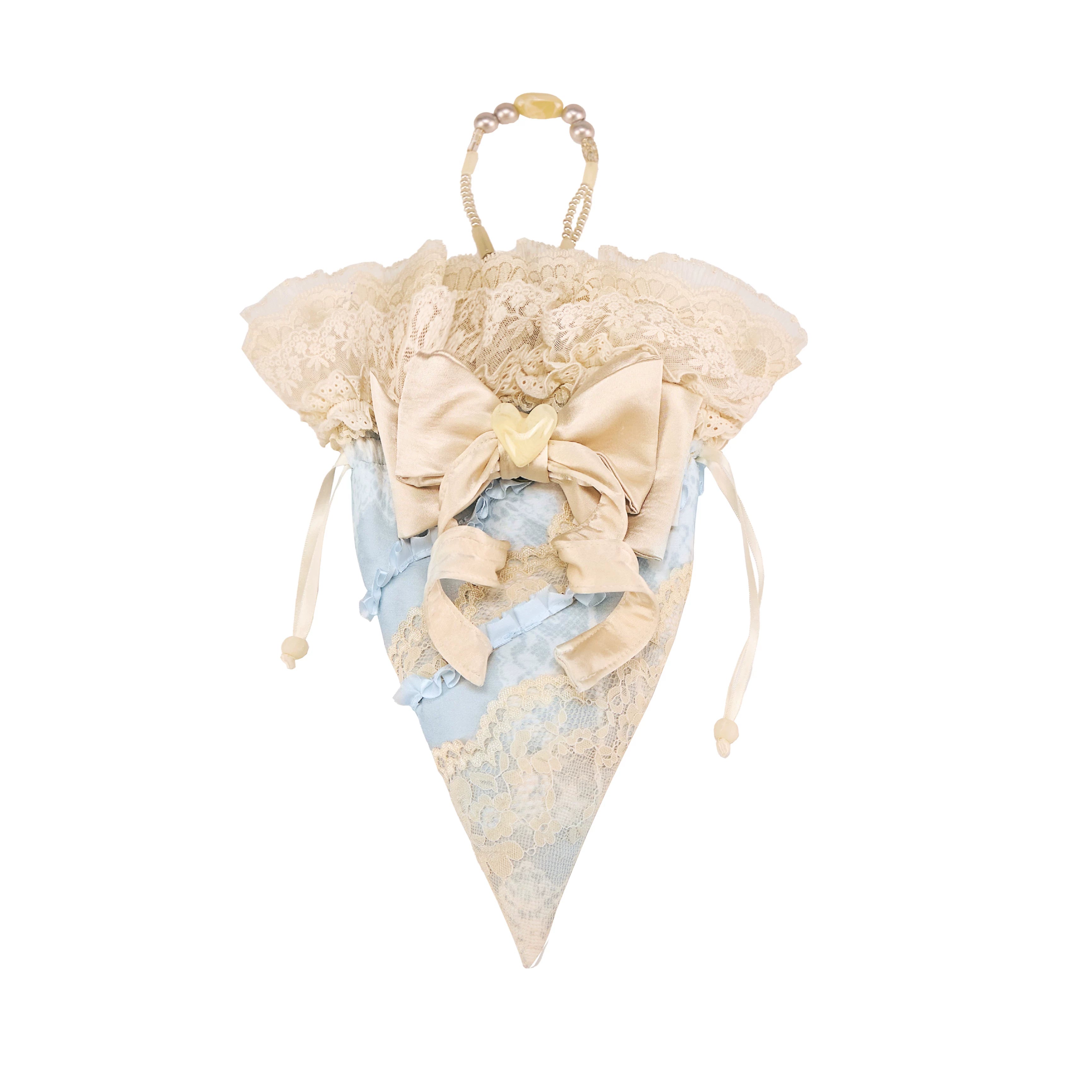 Lace Bow Cone Drawstring Handbag