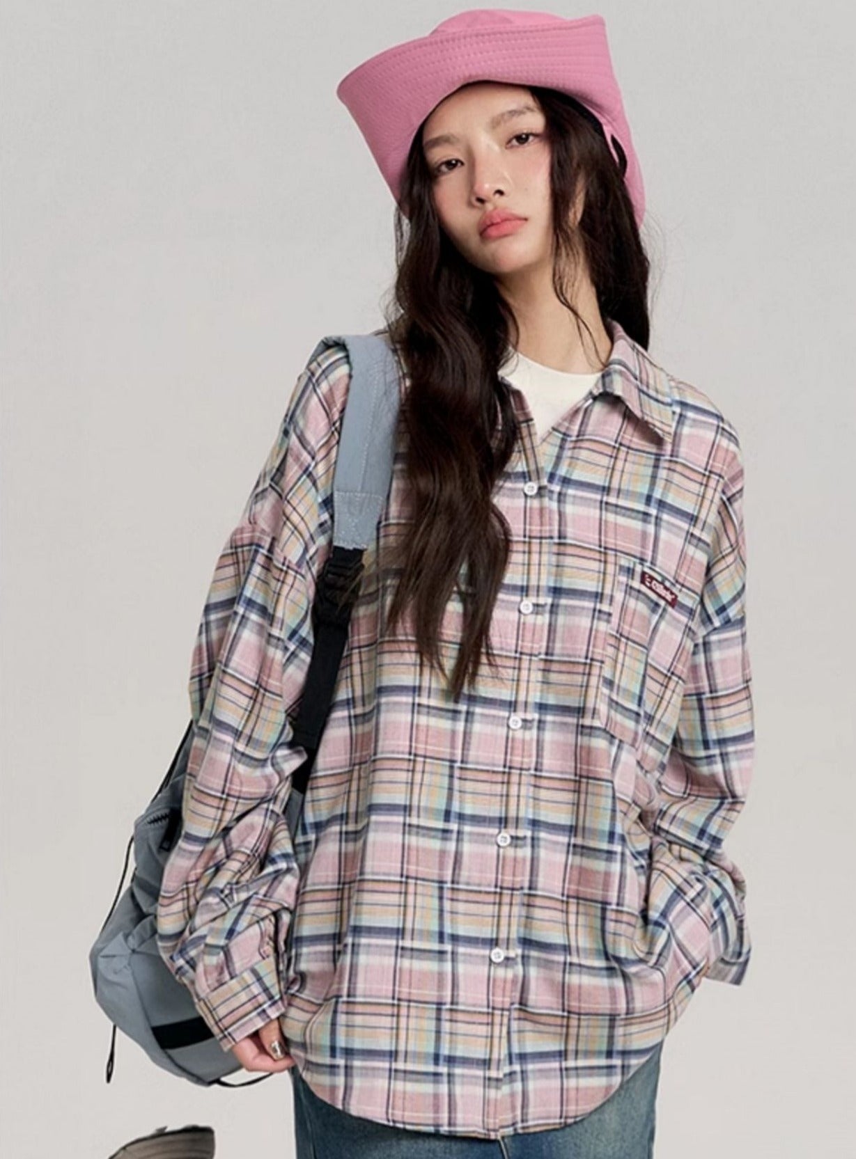 Hip-Hop Loose Fit Plaid Shirt - chiclara