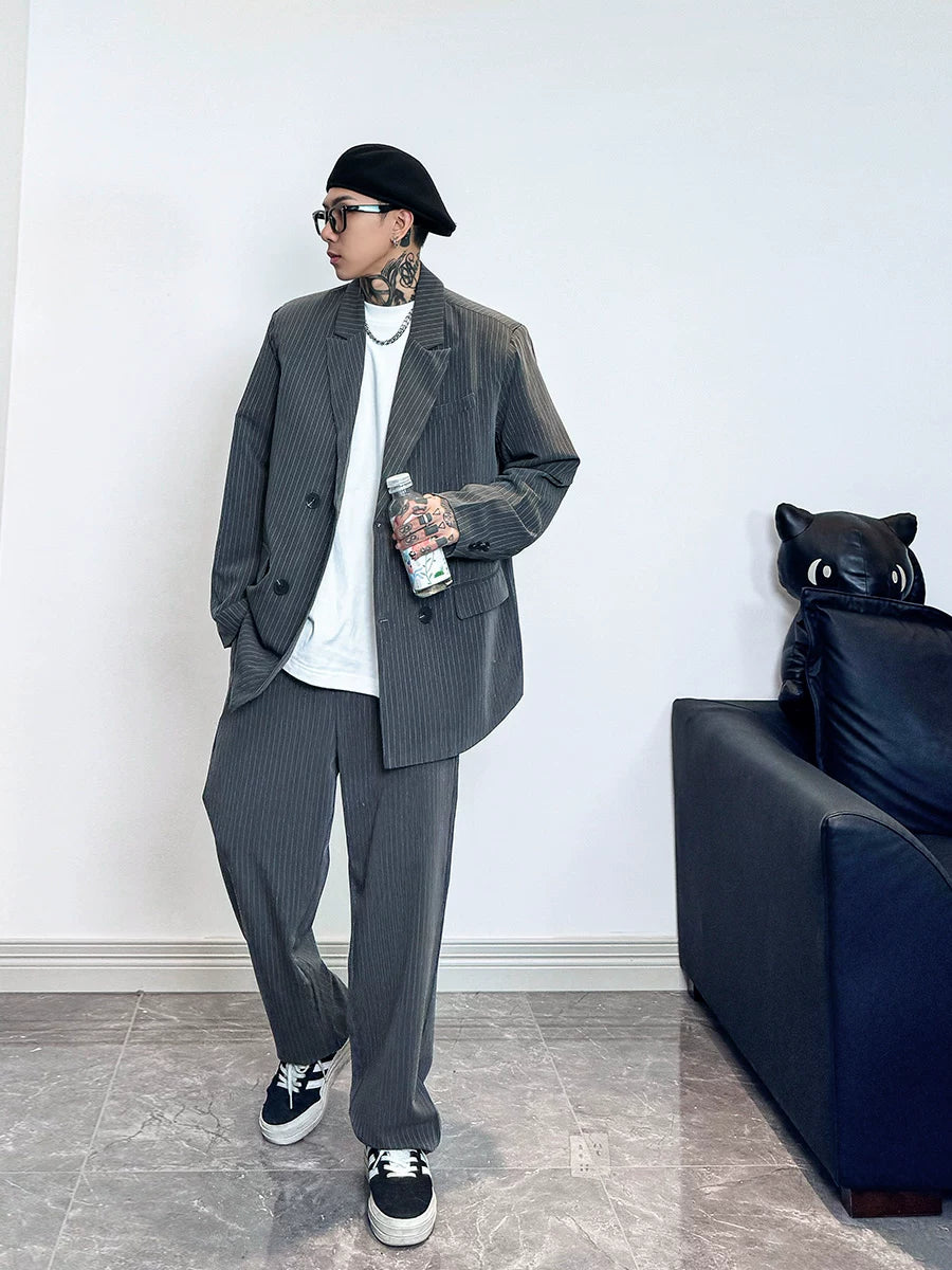 Midnight Muse Oversized Pinstripe Blazer and Pants Setup