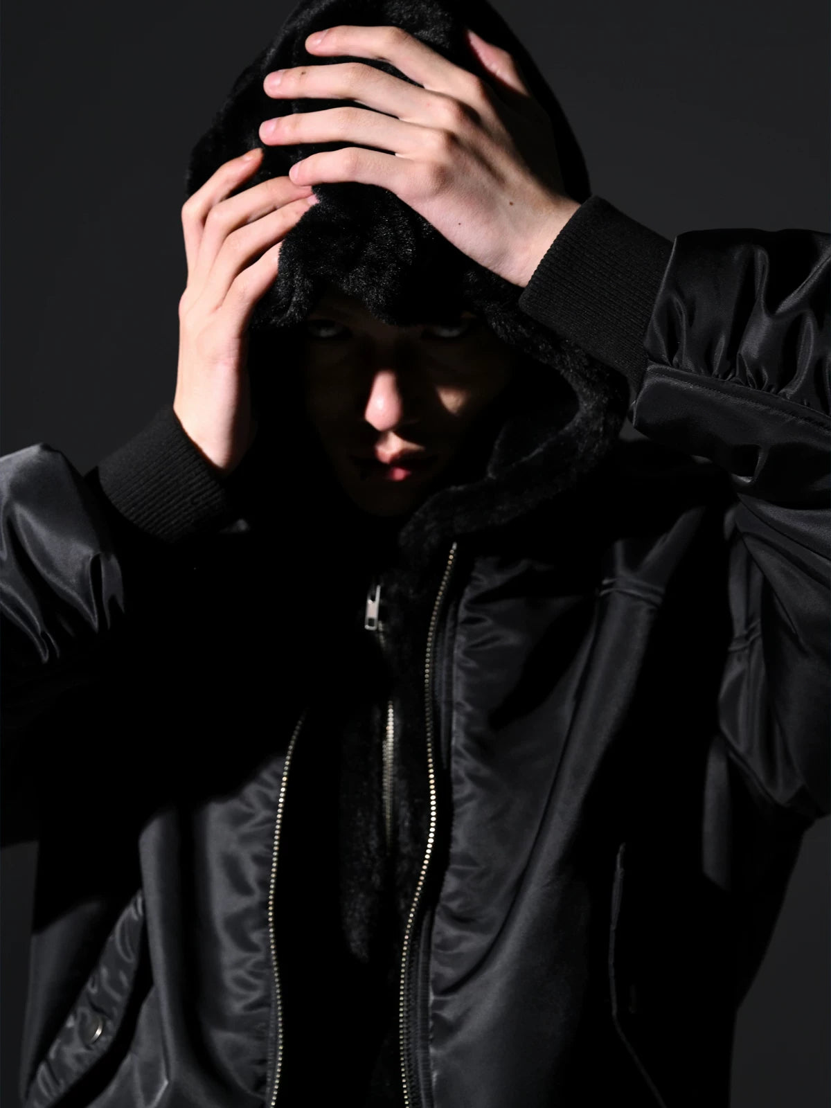 Obsidian Cocoon Hooded Bomber Jacket