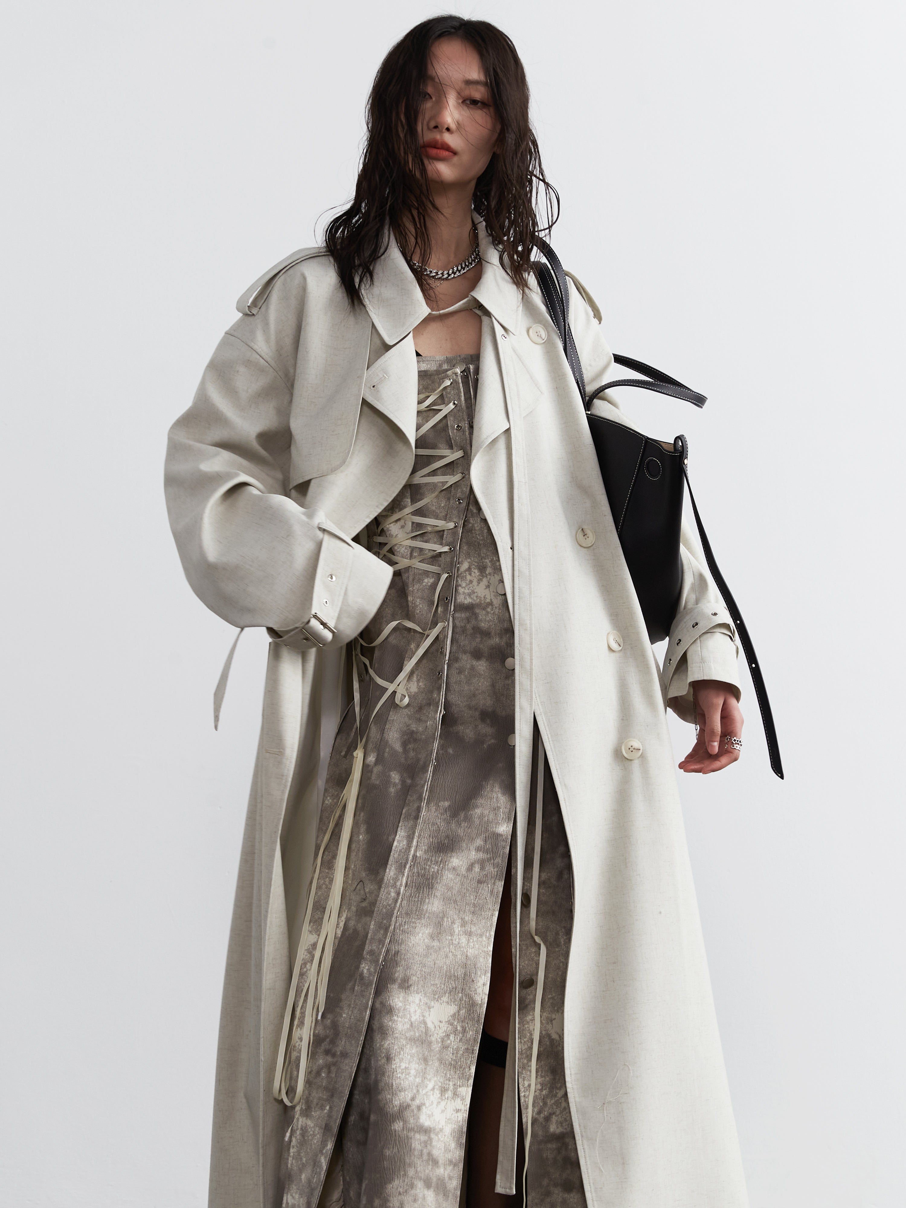 Ivory Elegance Oversized Trench Coat