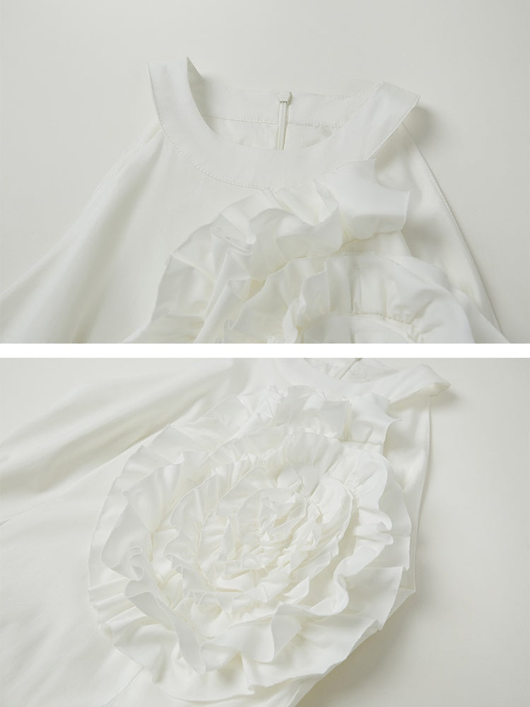 Irregular Pleated Three-Dimensional Rose American Sleeve Dress - chiclara