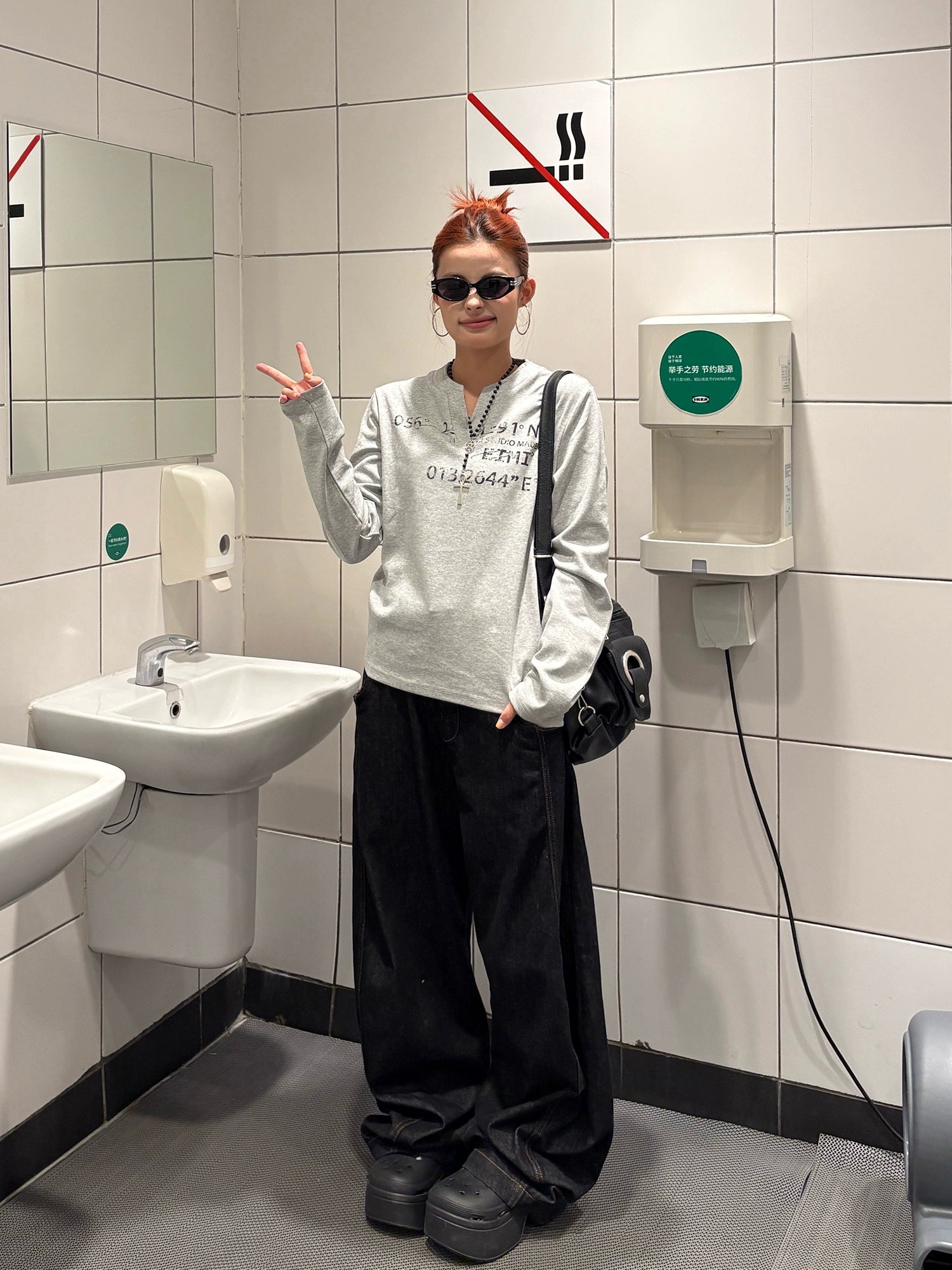 Minimal Script Grey Henley Top