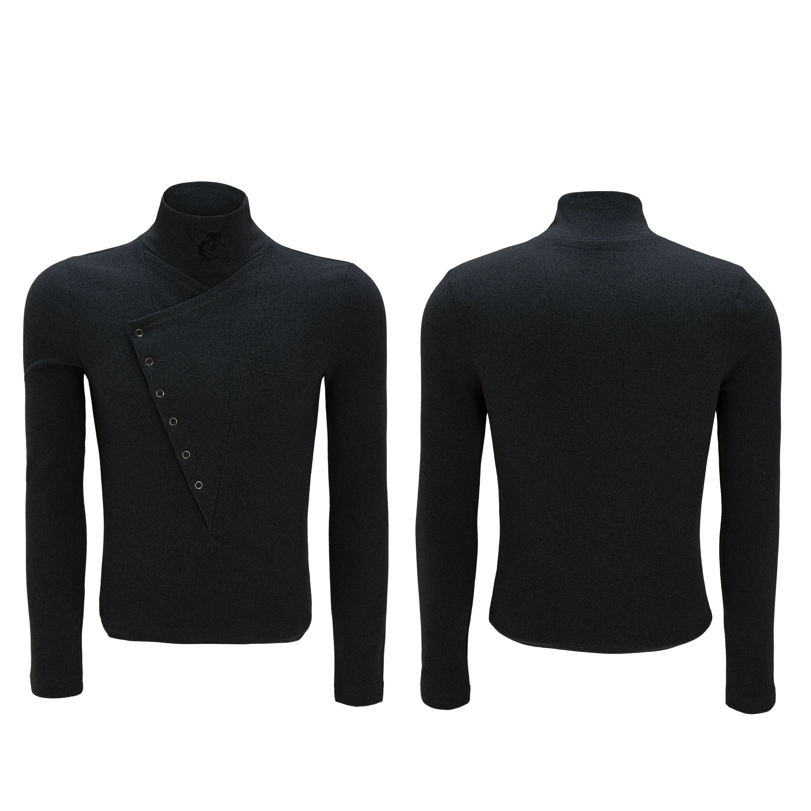 Asymmetric Crest Button Turtleneck