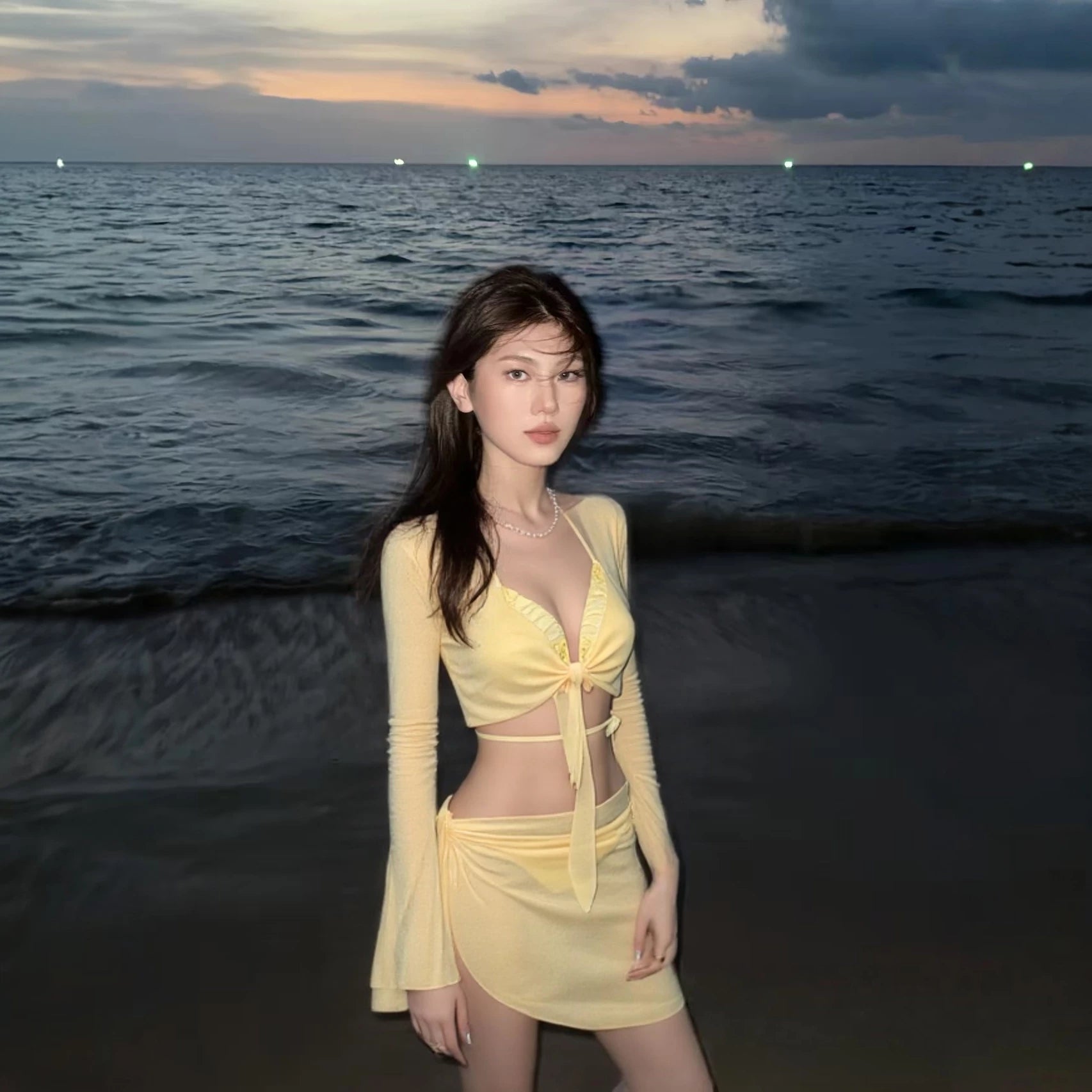 Sunset Blossom Ruched Beach Co‑Ord Set