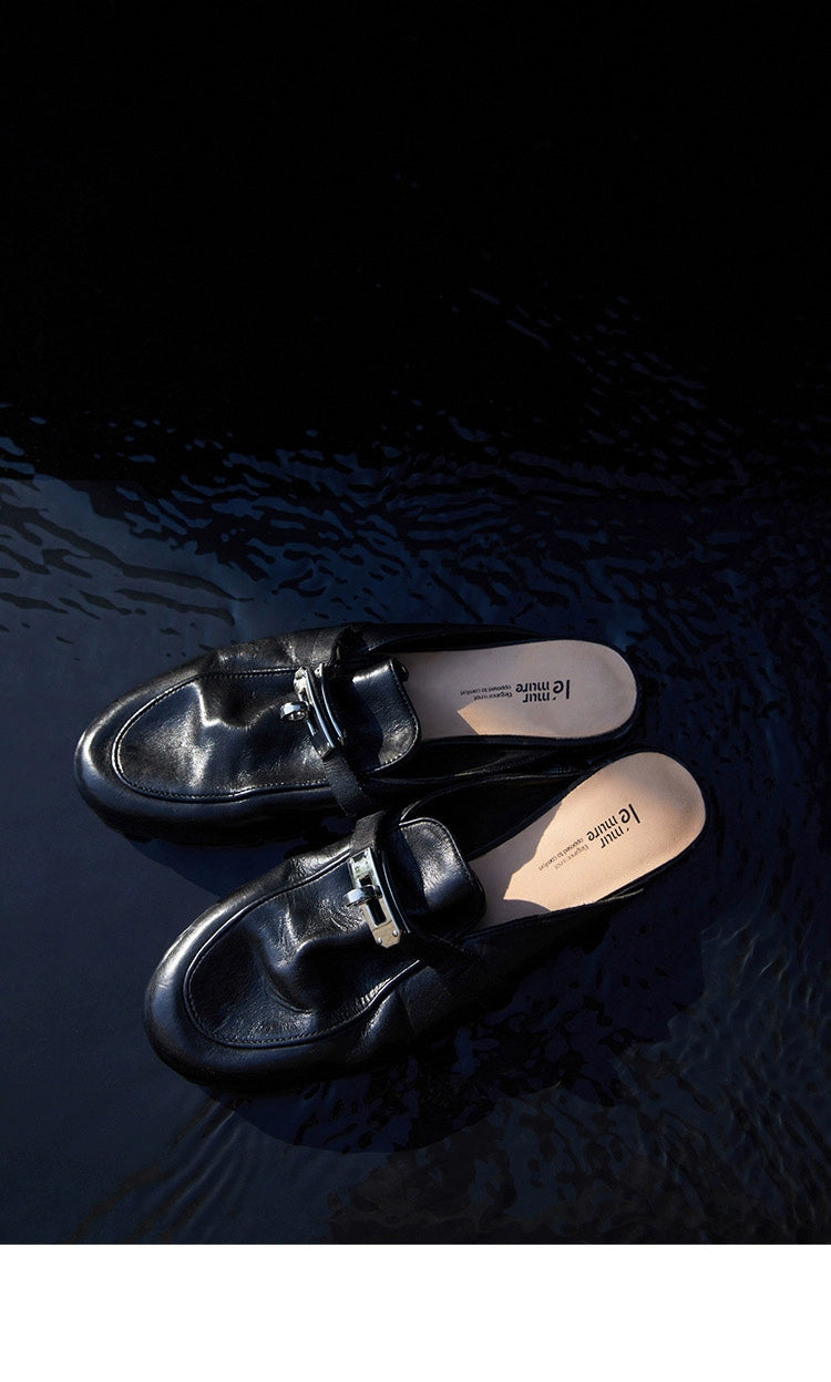 Leather Buckle Mules