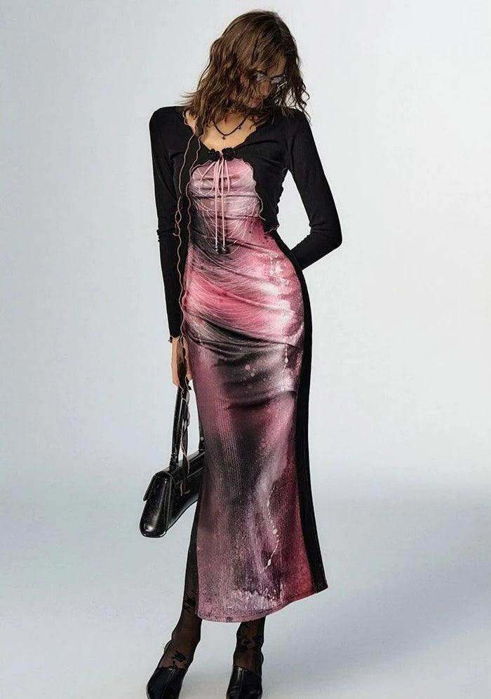 Of Akiva Elegant Satin Slip Dress - Women'S Spaghetti Strap Midi Gown With Abstract Print And Ruched Detail