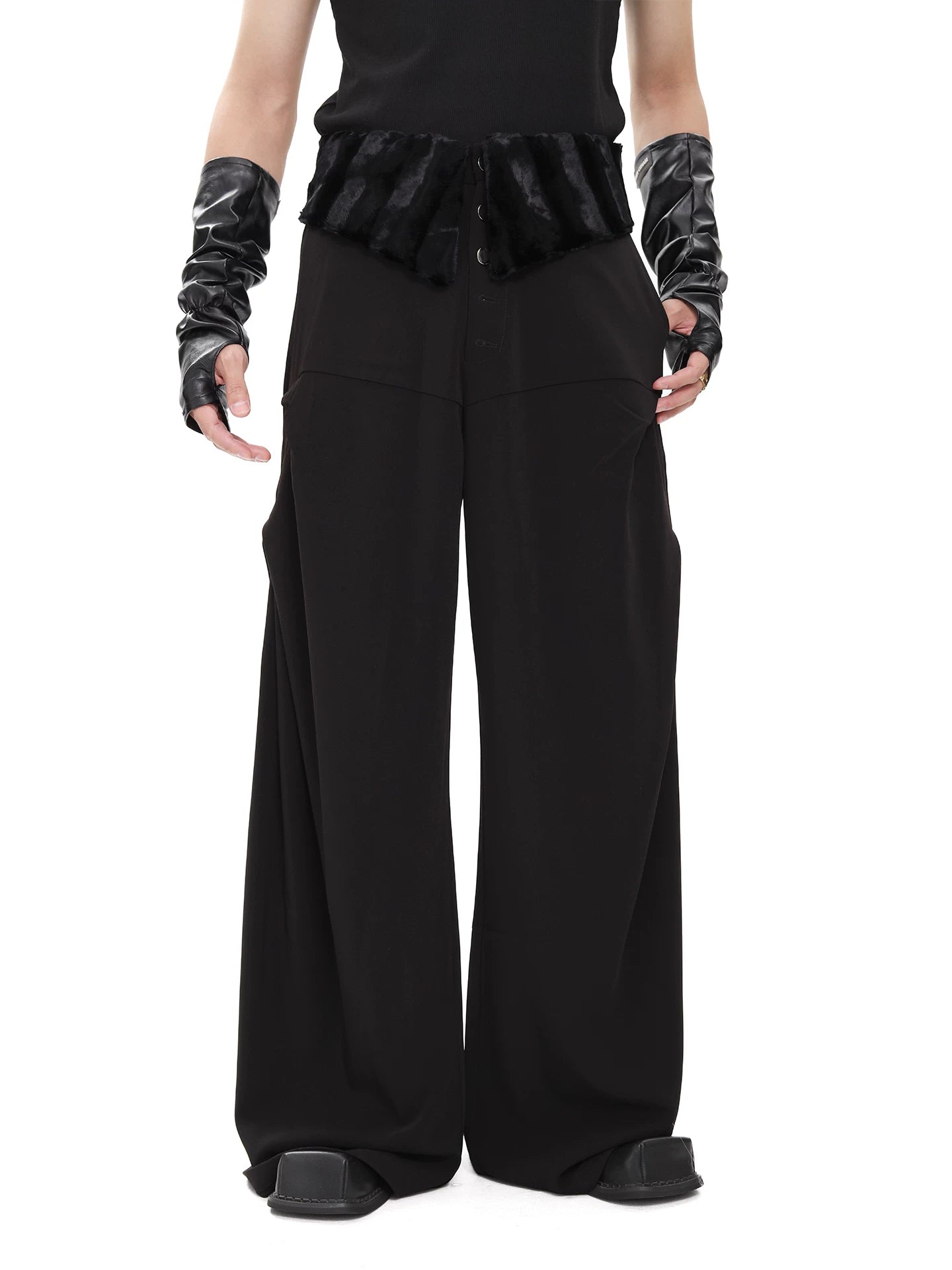 Midnight Plush Yoke Wide-Leg Trousers
