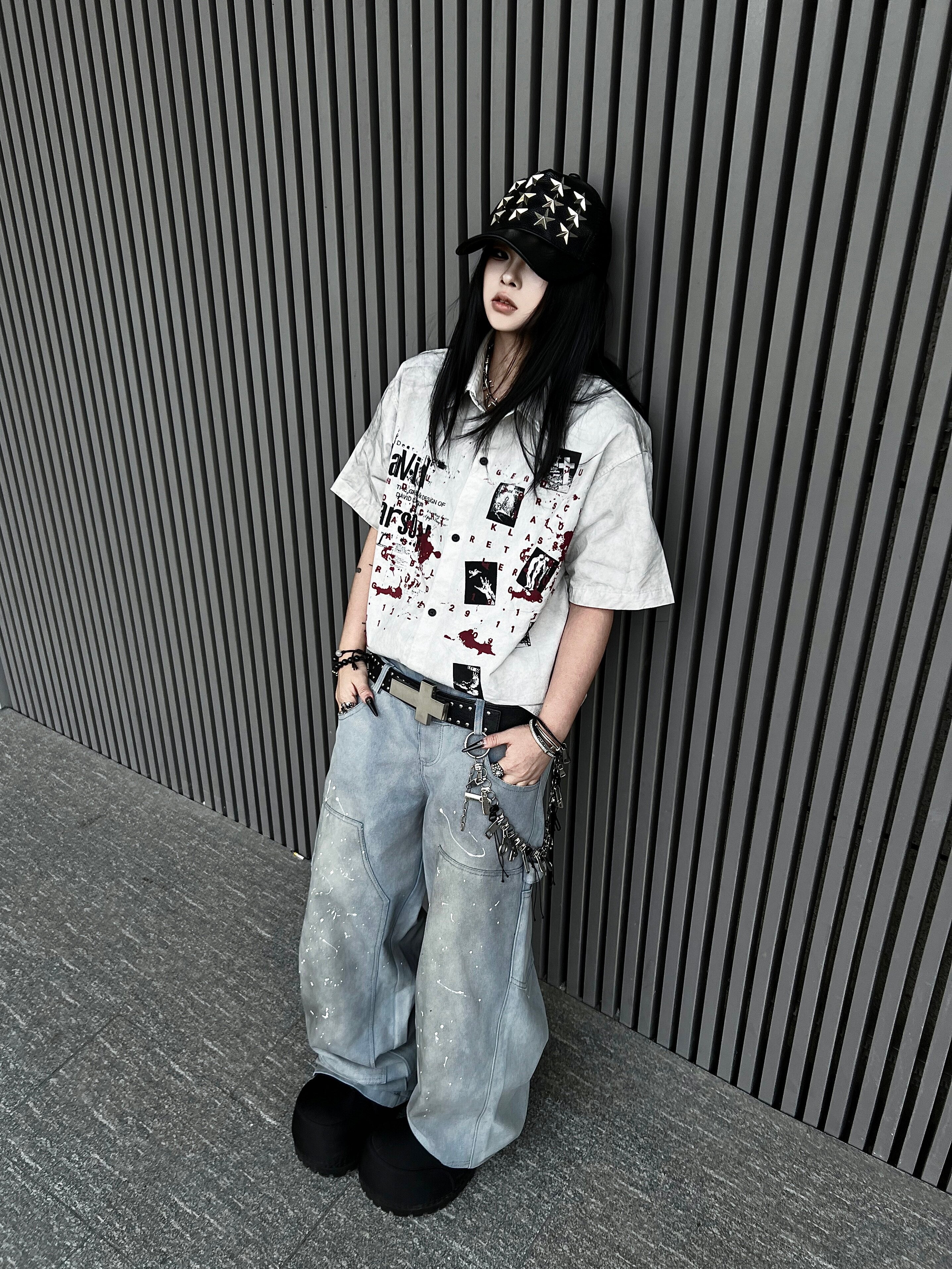 Men's Splatter Graphic-Print Short-Sleeve Shirt