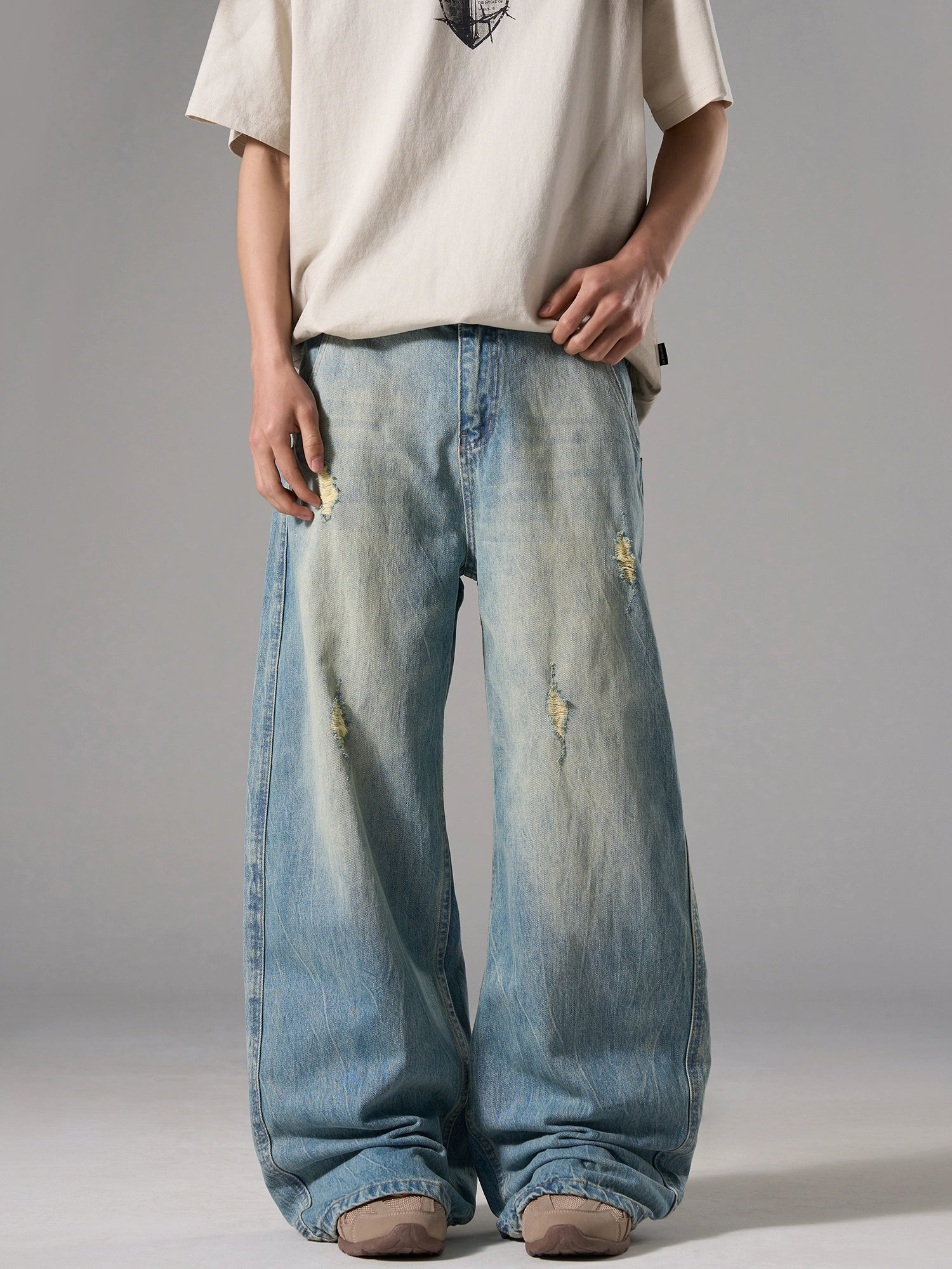 Drifted Sky Shredded Wide Jeans