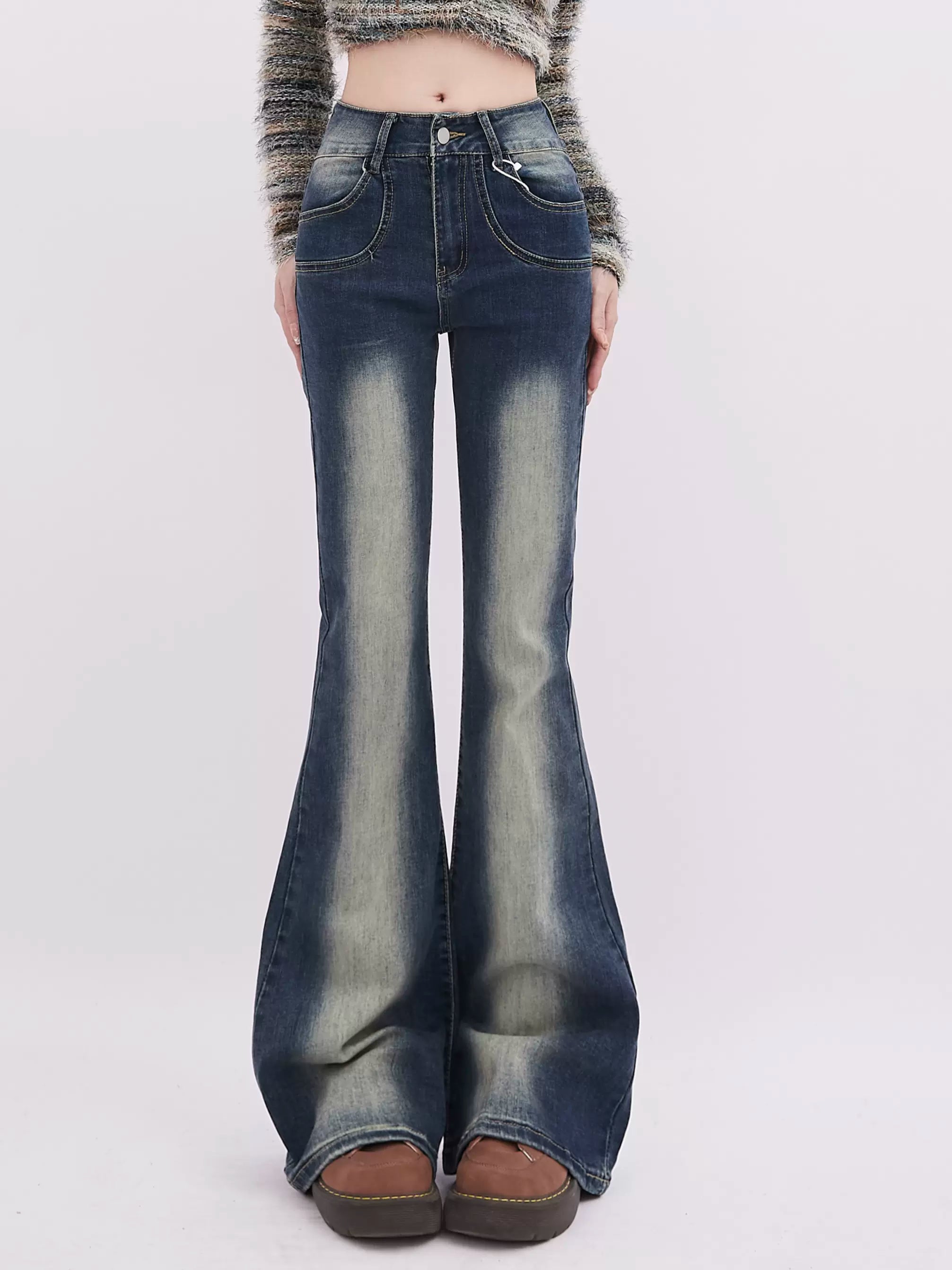 Washed Casual Bootcut Jeans - chiclara