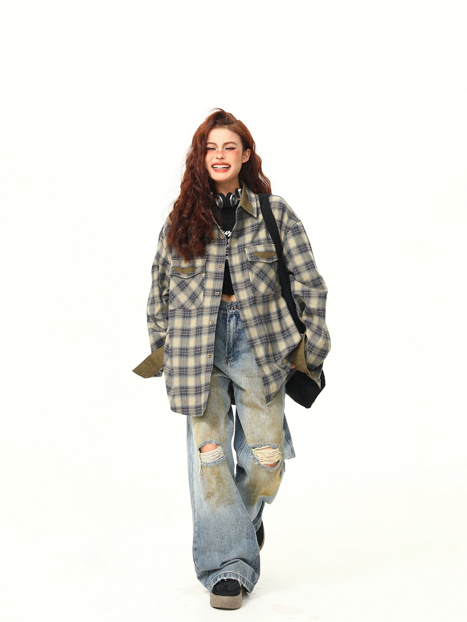 Oversized Plaid Flannel Street Shirt