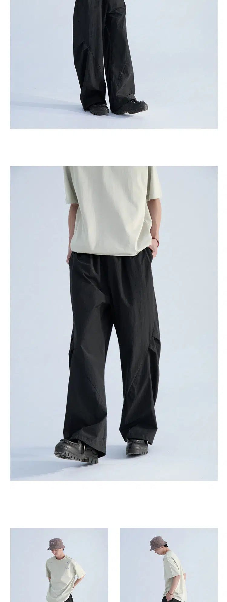 Loose Pleated Track Pants in Solid Color - chiclara