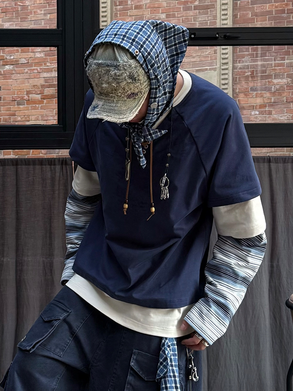 Layered Lace Up Raglan Sweatshirt