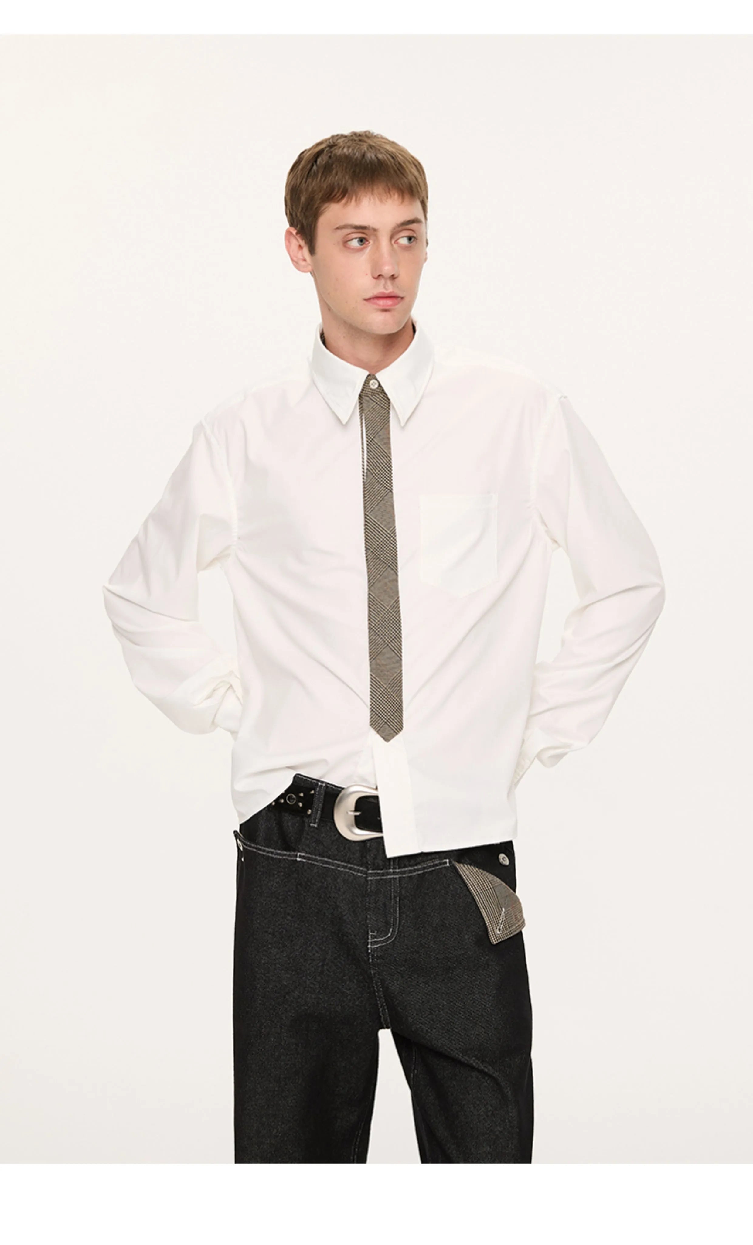 Contrast Collar Shirt and Tie Set