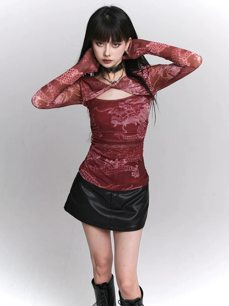 Chinese Style Red Waist Cinched Sweet Top - chiclara