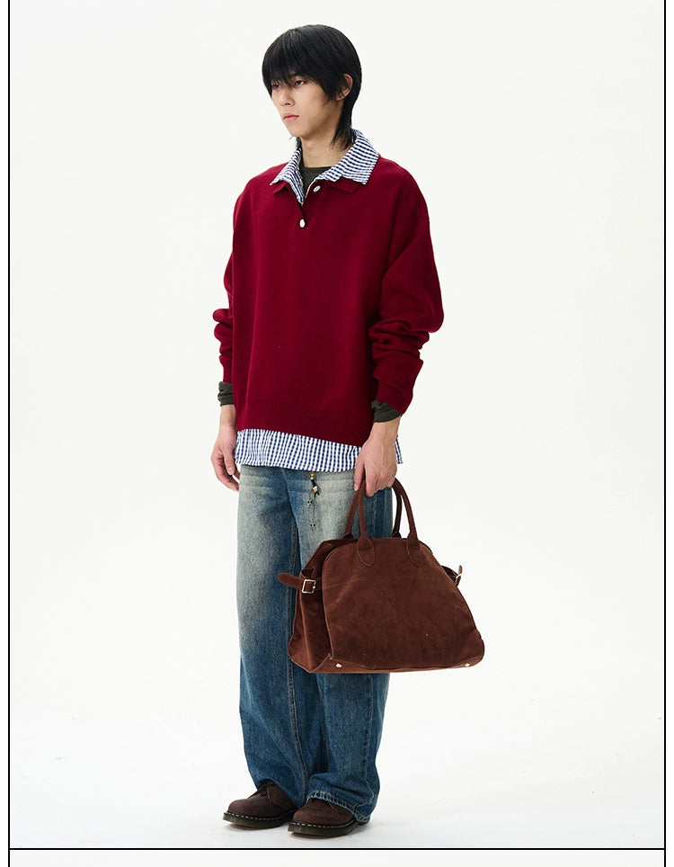 Knit Polo Sweater with Layered Shirt