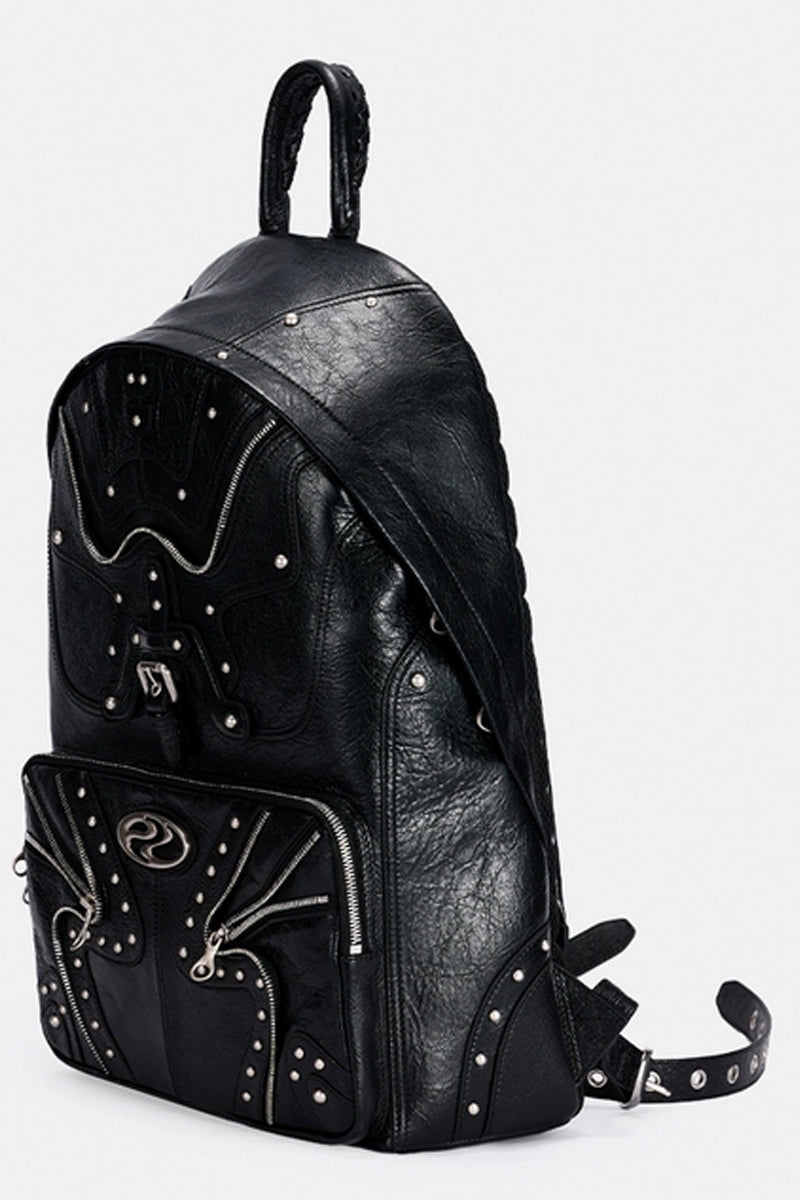 Distressed Studded Zipper Backpack