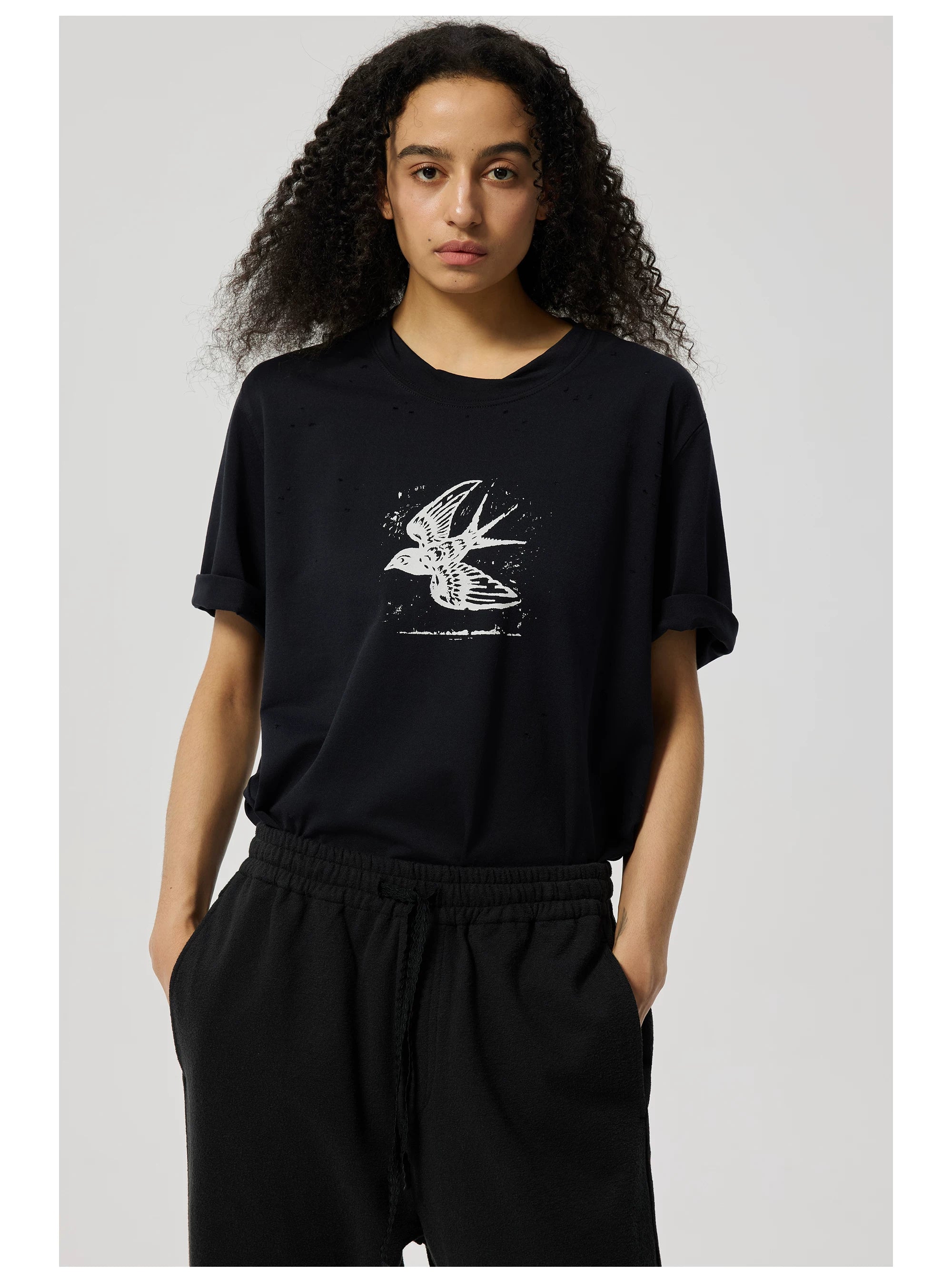 Bird Graphic Distressed T-Shirt