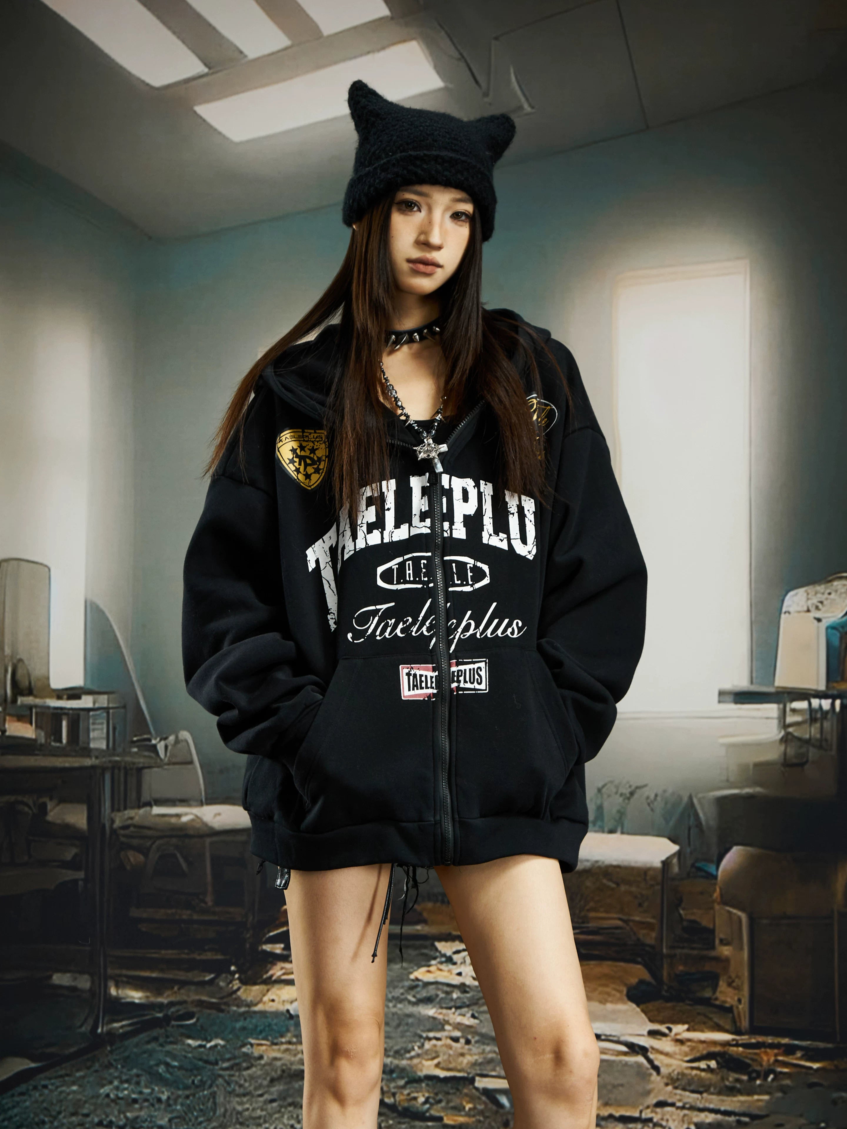 Taeleplus Varsity Patch Zip Hoodie
