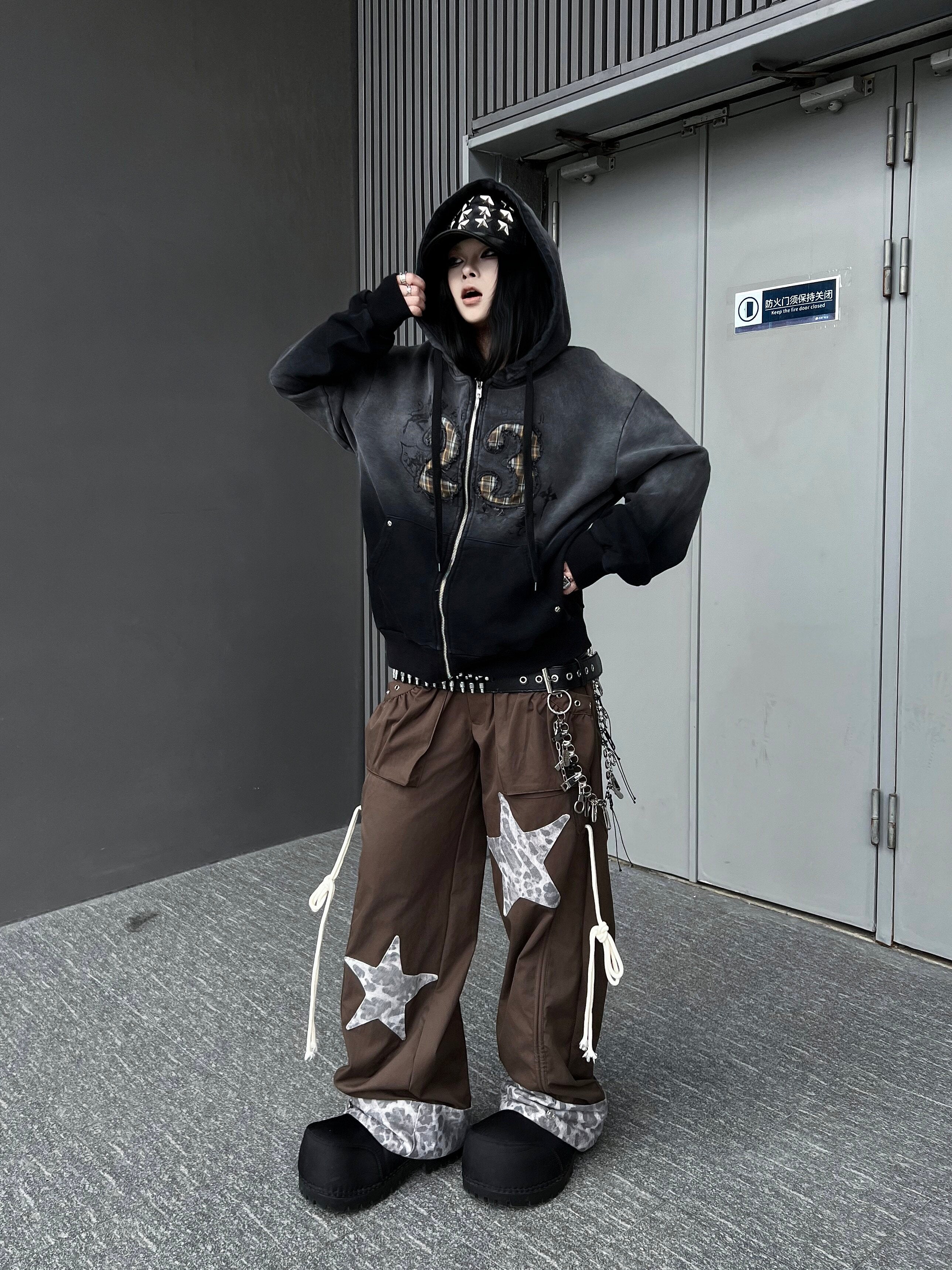 Men's Gradient Washed Cropped Oversized Zip-Up Hoodie
