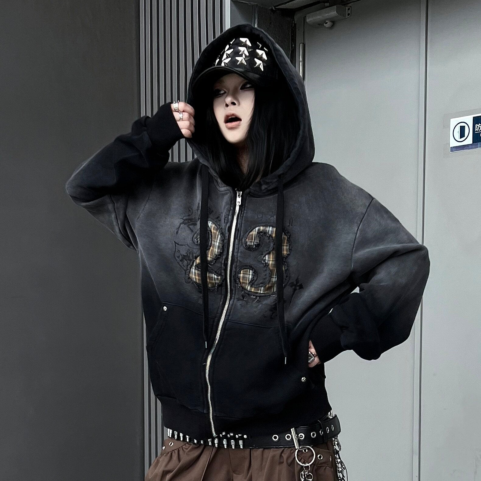 Men's Gradient Washed Cropped Oversized Zip-Up Hoodie