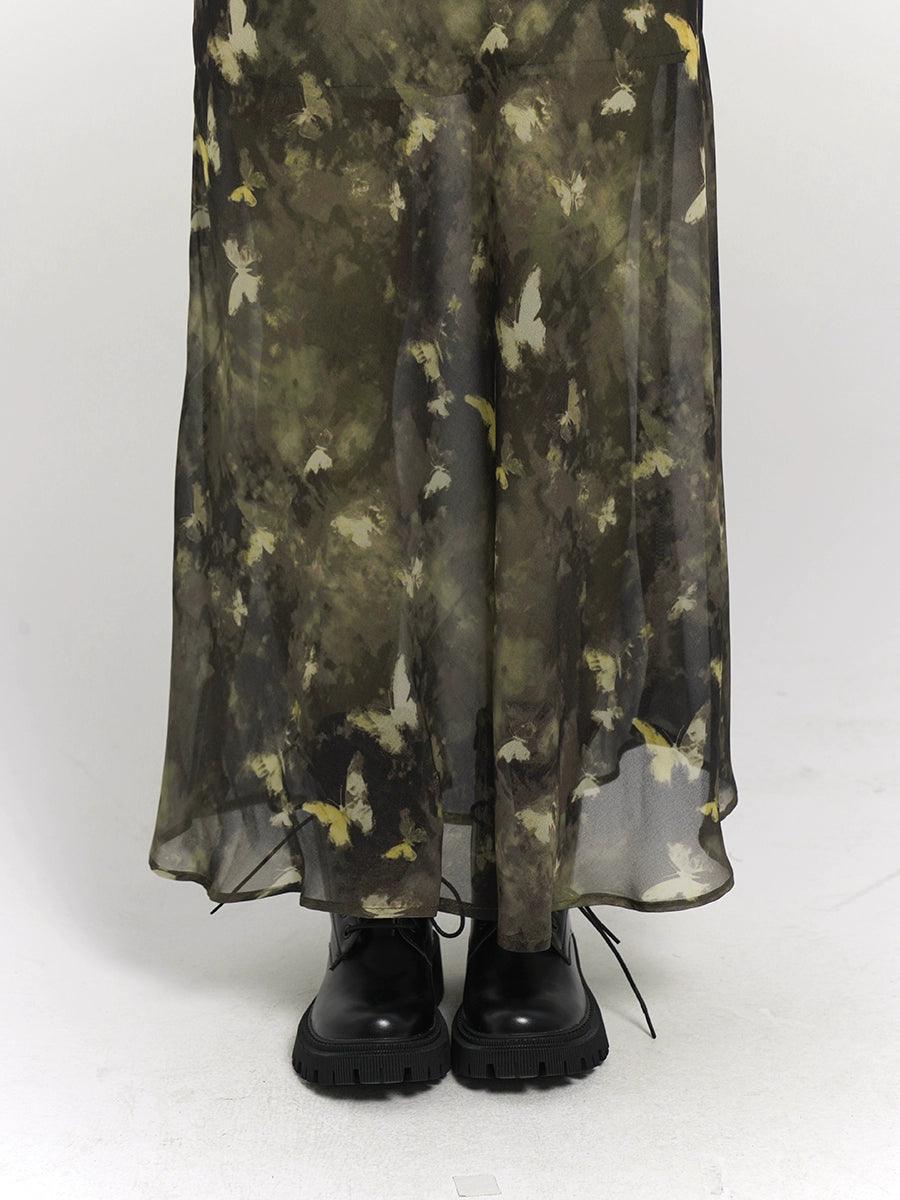 Ladyghost Woodland Whisper Maxi Dress - Women'S Camo-Inspired Butterfly Print Slip Dress